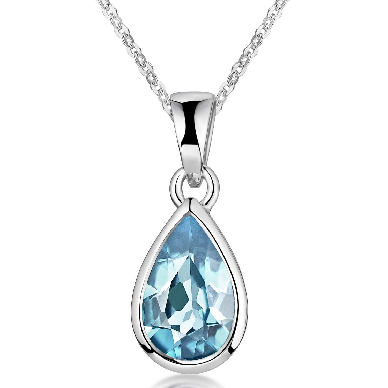 Materia Kettenanhänger Tropfen Blautopas Edelstein Hellblau KA-274, 925 Sterling Silber, rhodiniert