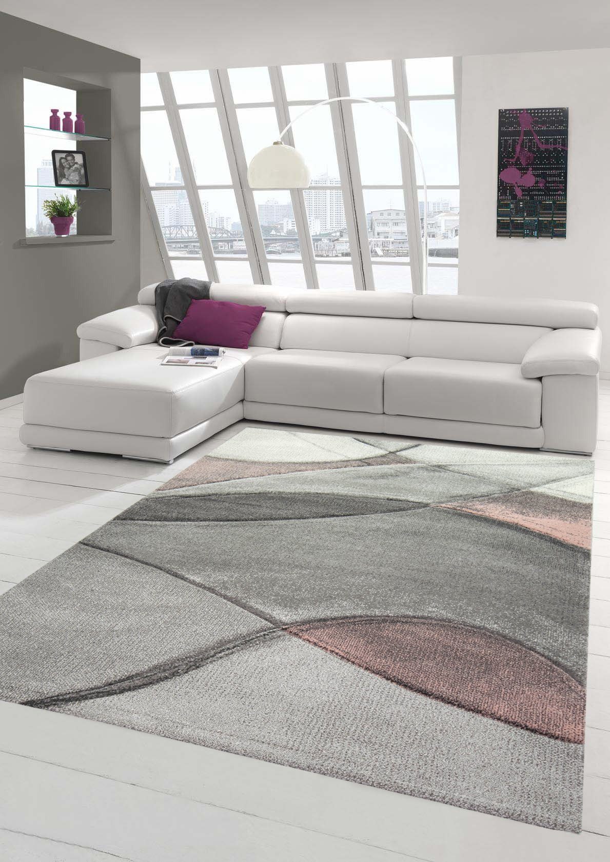 Teppich Teppich modern Teppich Wohnzimmer abstrakt in rosa grau pastell,  Teppich-Traum, rechteckig, Höhe: 13 mm
