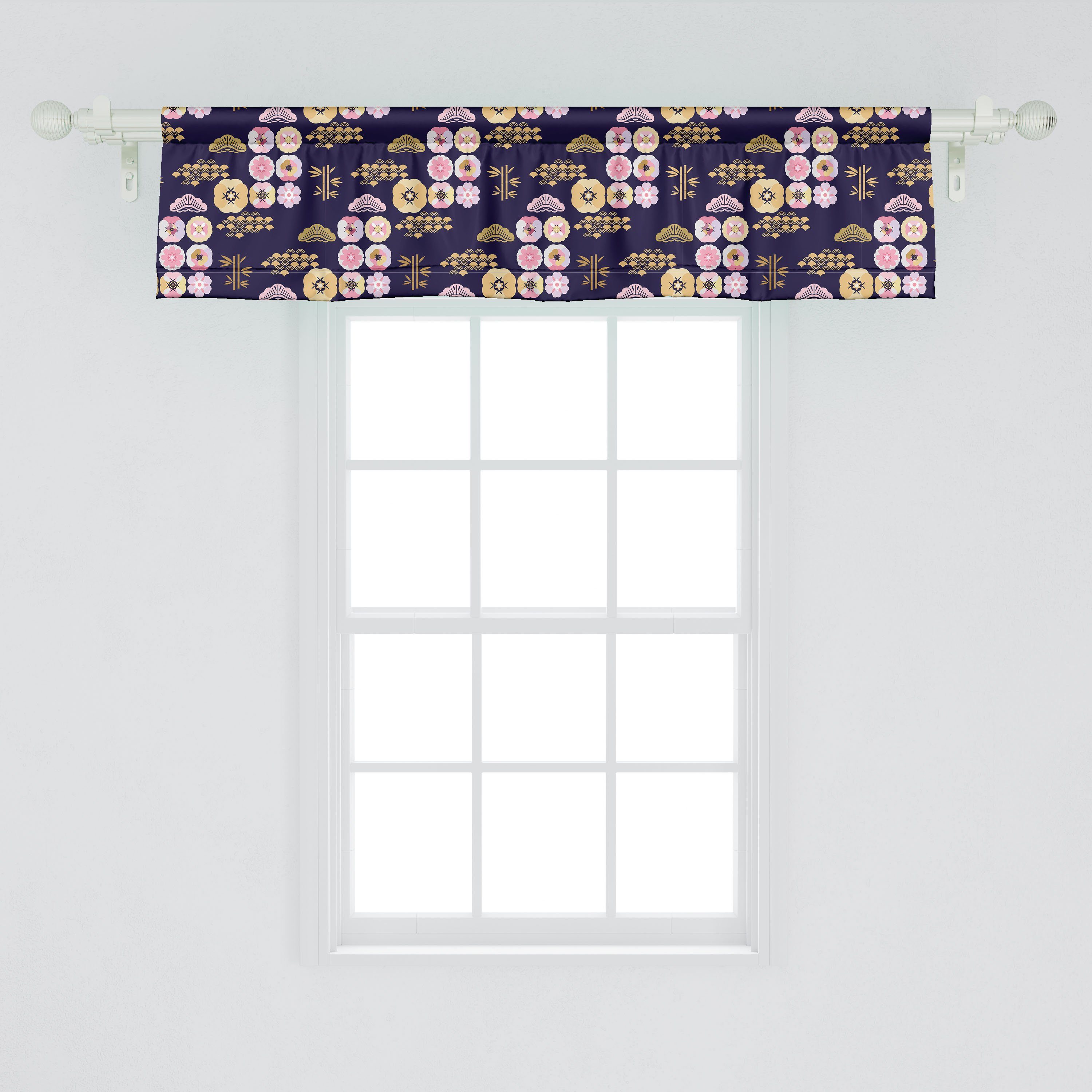 Style Japanese Wolken Dekor mit Volant Scheibengardine Stangentasche, Küche Schlafzimmer Waves Abakuhaus, asiatisch Vorhang für Microfaser,