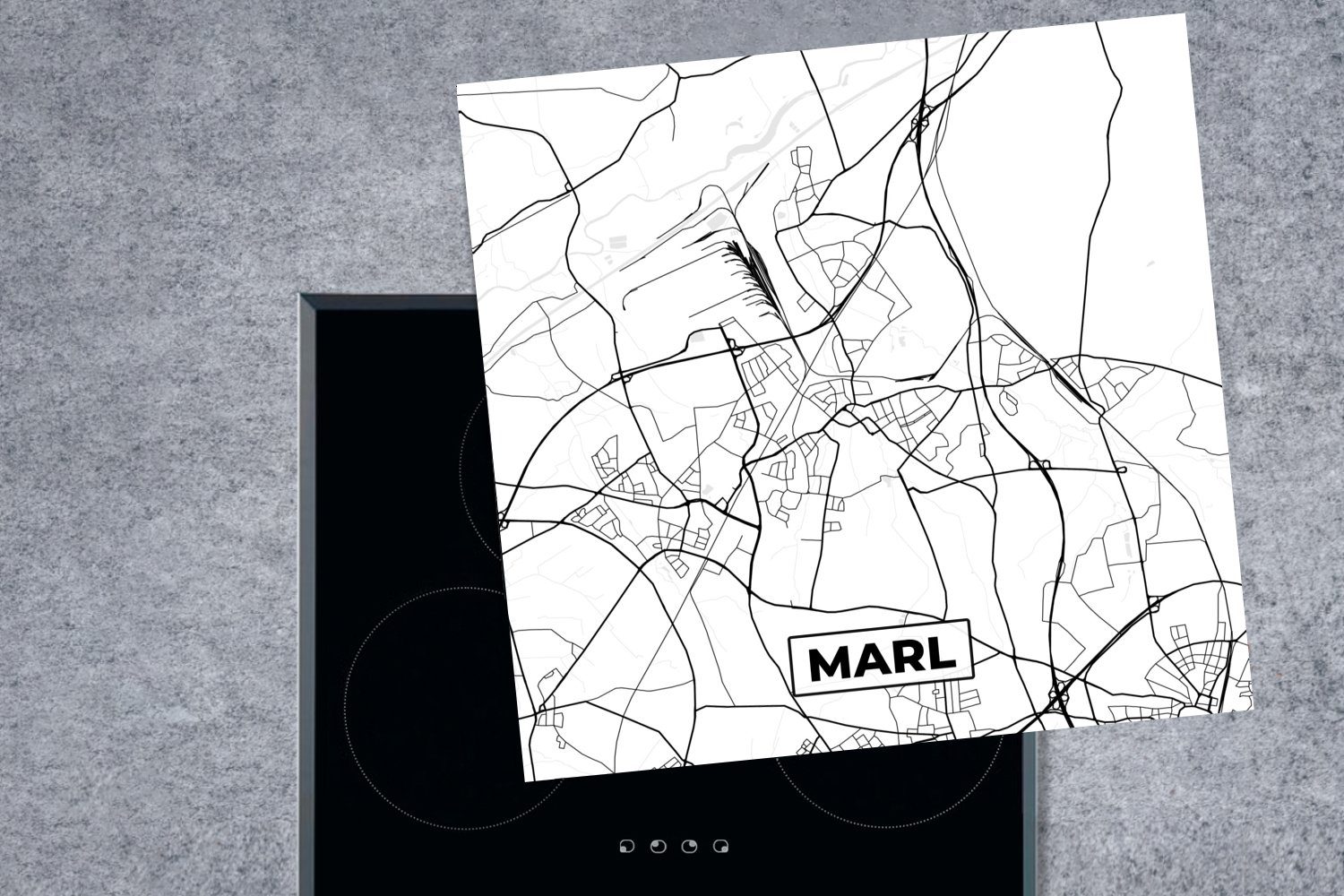 Karte, Herdblende-/Abdeckplatte Vinyl, Mergel Stadtplan MuchoWow Karte Ceranfeldabdeckung, - (1 für cm, Arbeitsplatte - - küche 78x78 tlg),