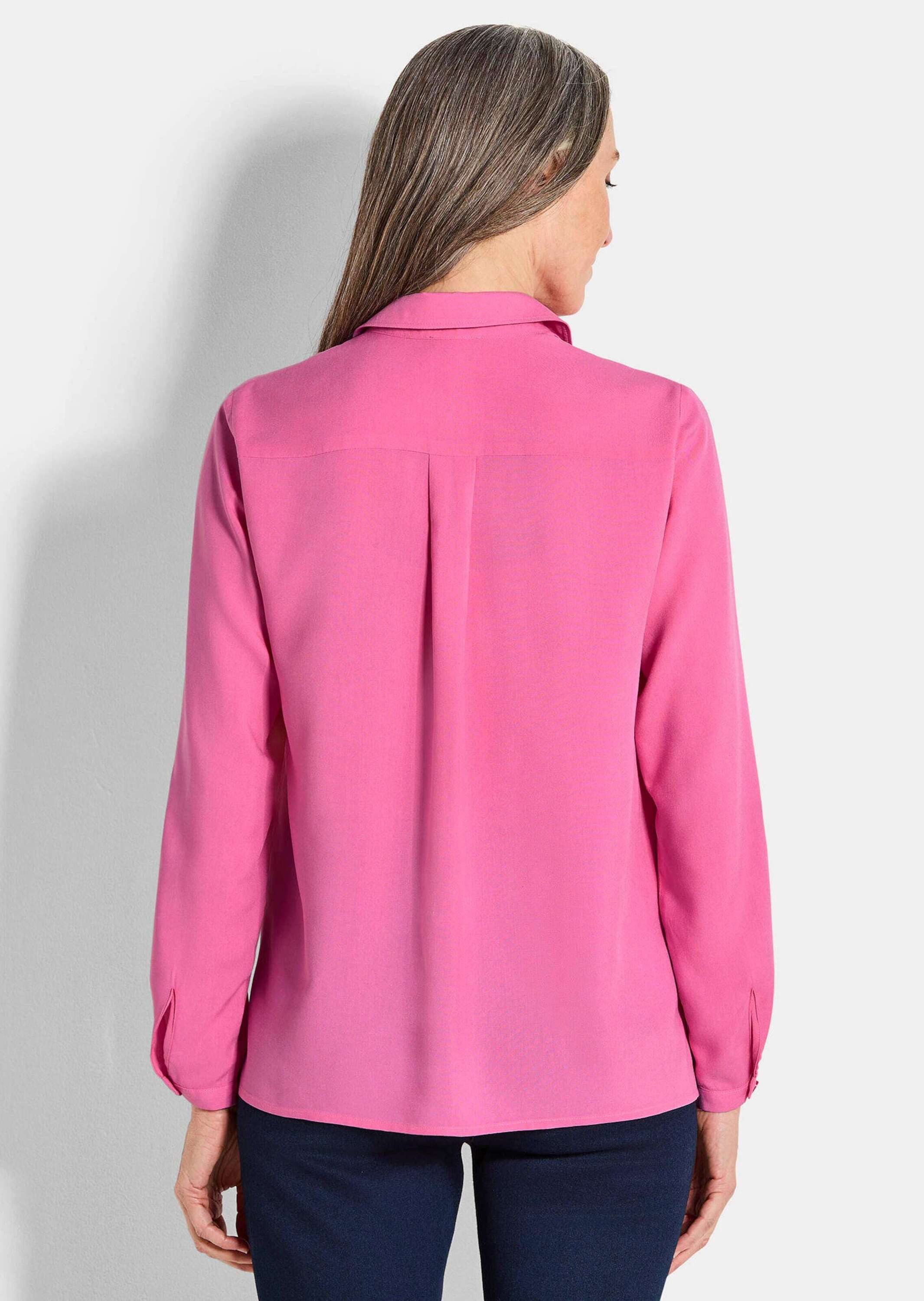 GOLDNER Klassische Bluse Zeitlose Viskosebluse mit Hemdkragen Fließende Hemdbluse mit Schlitzblende und Langarm