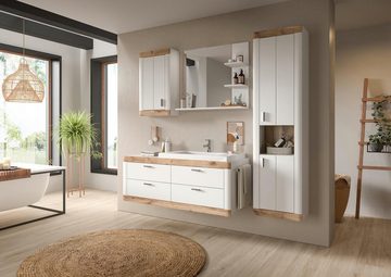 ebuy24 Badezimmer-Set Laredo Badmöbelset 192cm weiß,matt weiß,Eiche deko