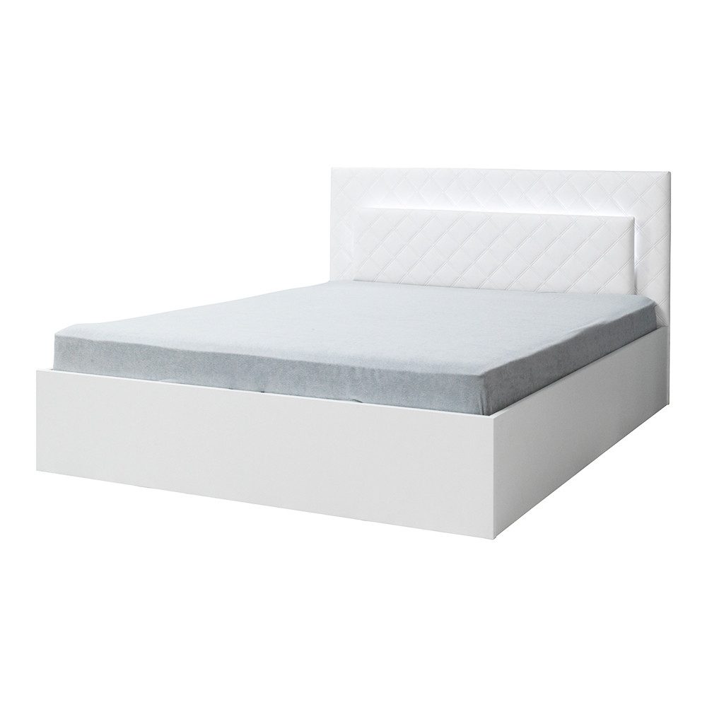 Lomadox Bettgestell PALINURO-166, Doppelbett 180x200cm, weiß, gepolstertes Kopfteil, LED-Beleuchtung