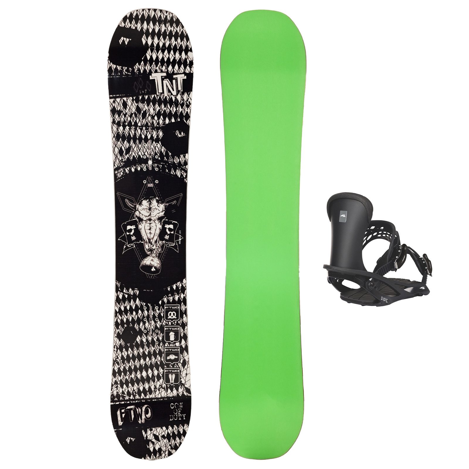 Snowboard FTWO Set Snowboard TNT Black Death Schwarz 147cm mit Bindung M Sale