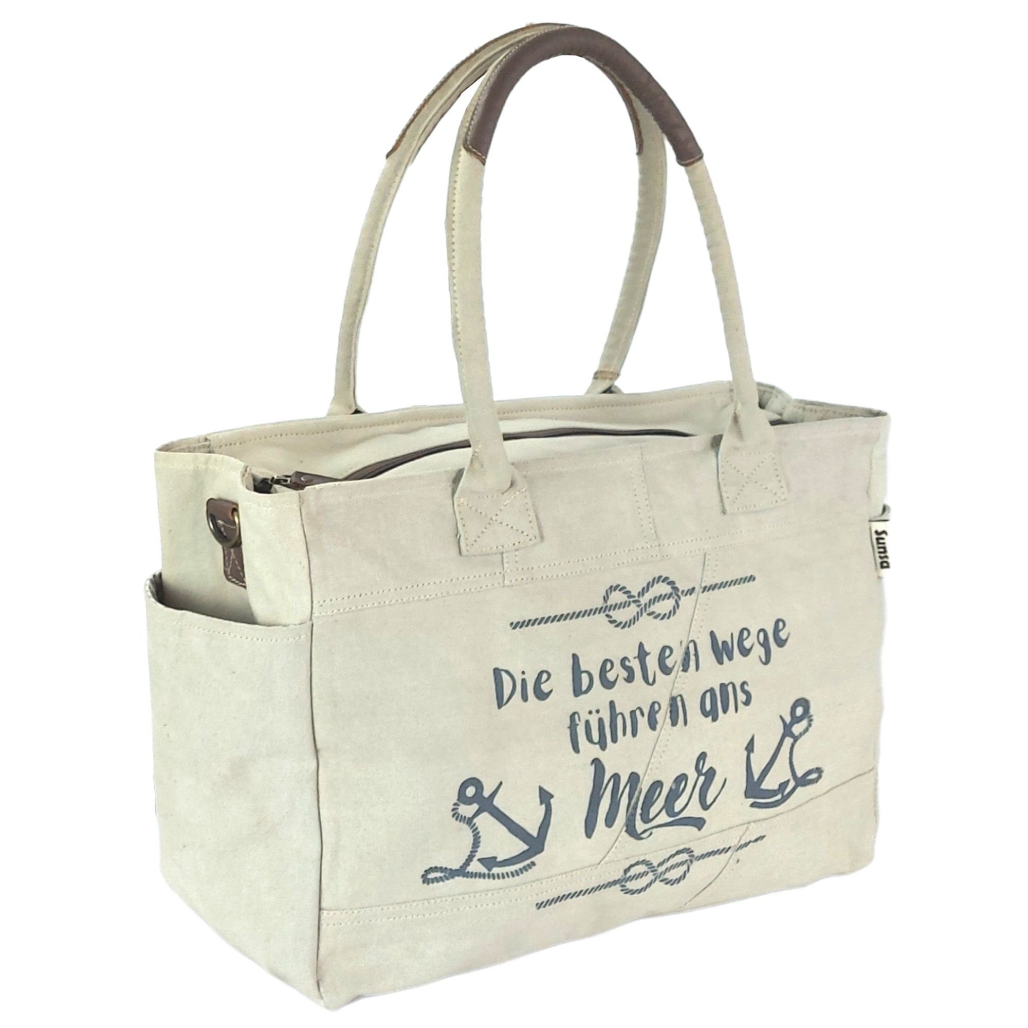 XXL Handtasche aus Handtasche & Sunsa Strandtasche, Damen Große Tasche Leder. Vintage Aufdruck Maritim Canvas