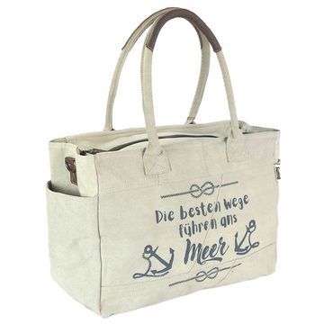 Sunsa Handtasche XXL Damen Handtasche Große Tasche aus Canvas & Leder. Strandtasche, Maritim Vintage Aufdruck