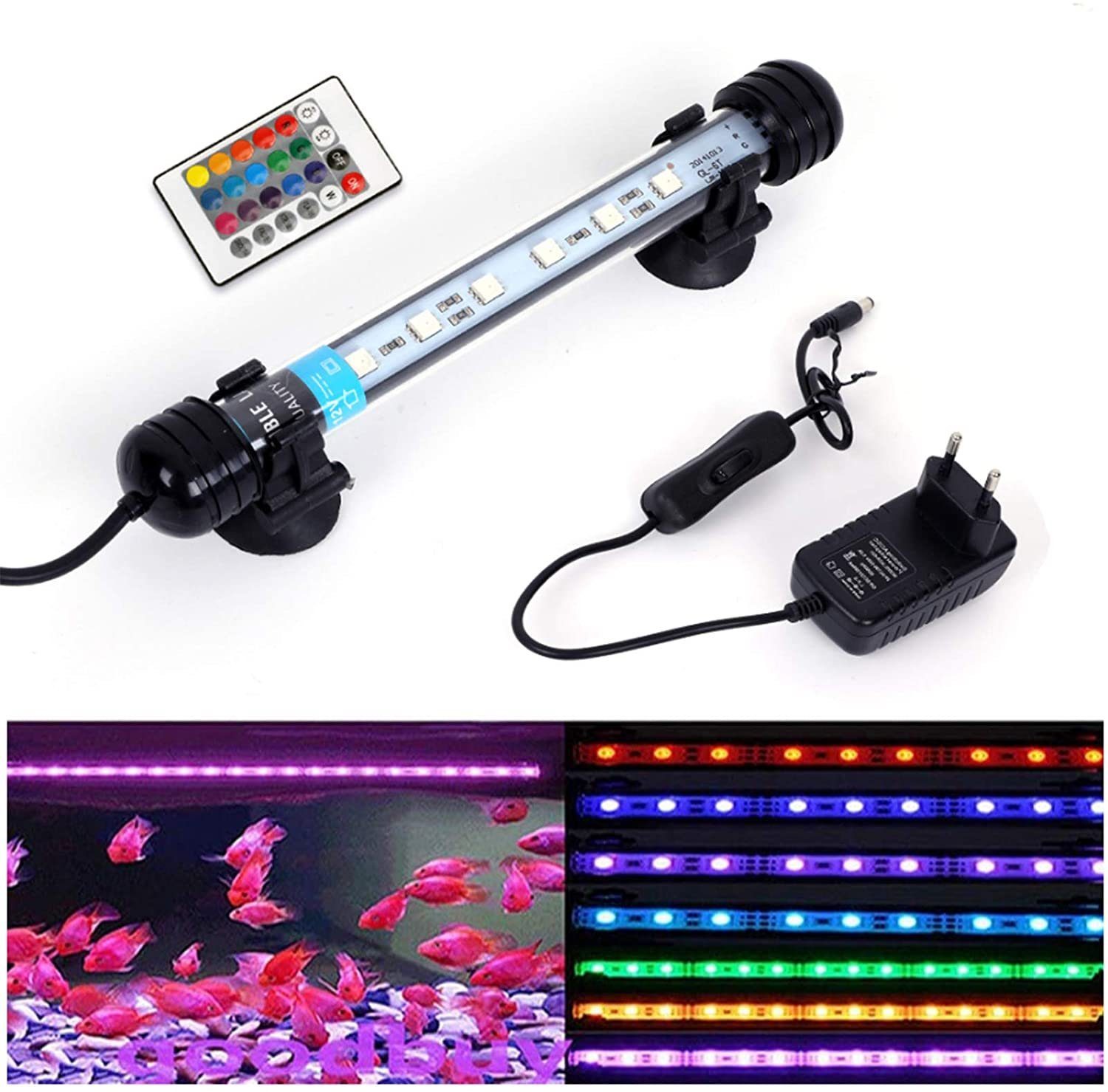Leway LED Aquariumleuchte 19cm LED Aquarium-Licht Unterwasser  BeleuchtungAufsatzleuchte IP68 Abdeckung Wasserdicht LED Lampe Stecker EU  für Fisch Panzer mit Fernbedienung RGB Farbwechsel