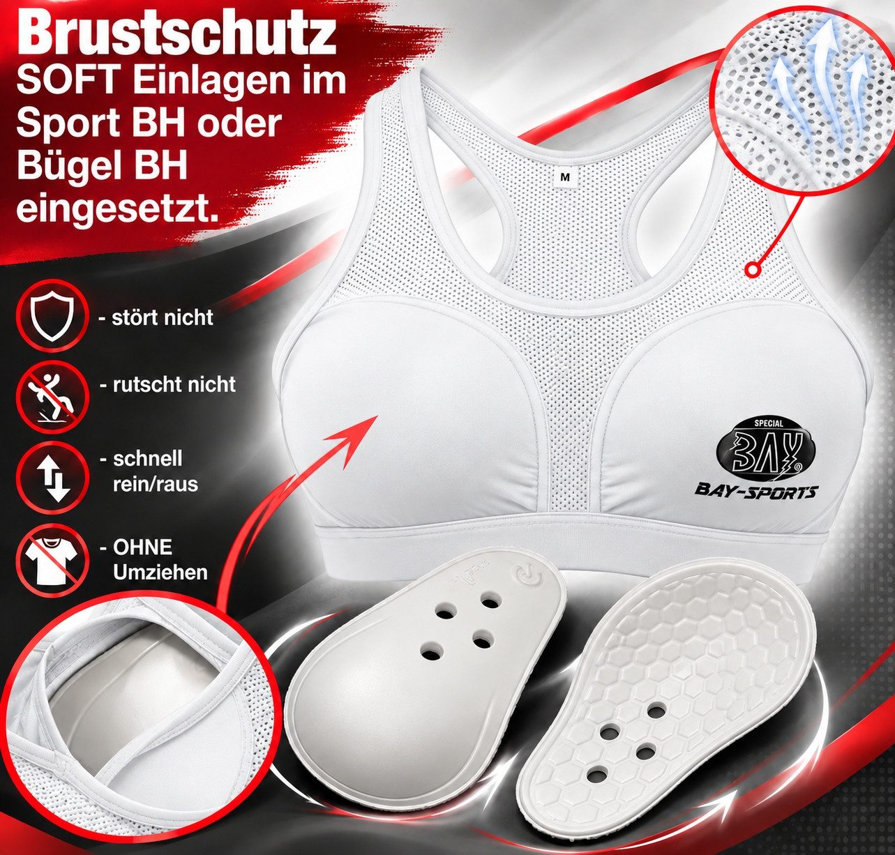 BAY-Sports Brustschutz Brustschutz Damen Soft Schalen Guard Quick Einlagen Sport BH Cool (1 Paar, weiß), Kampfsport Kickboxen Karate Taekwondo MMA Krav Maga Box – Bild 2 von 5
