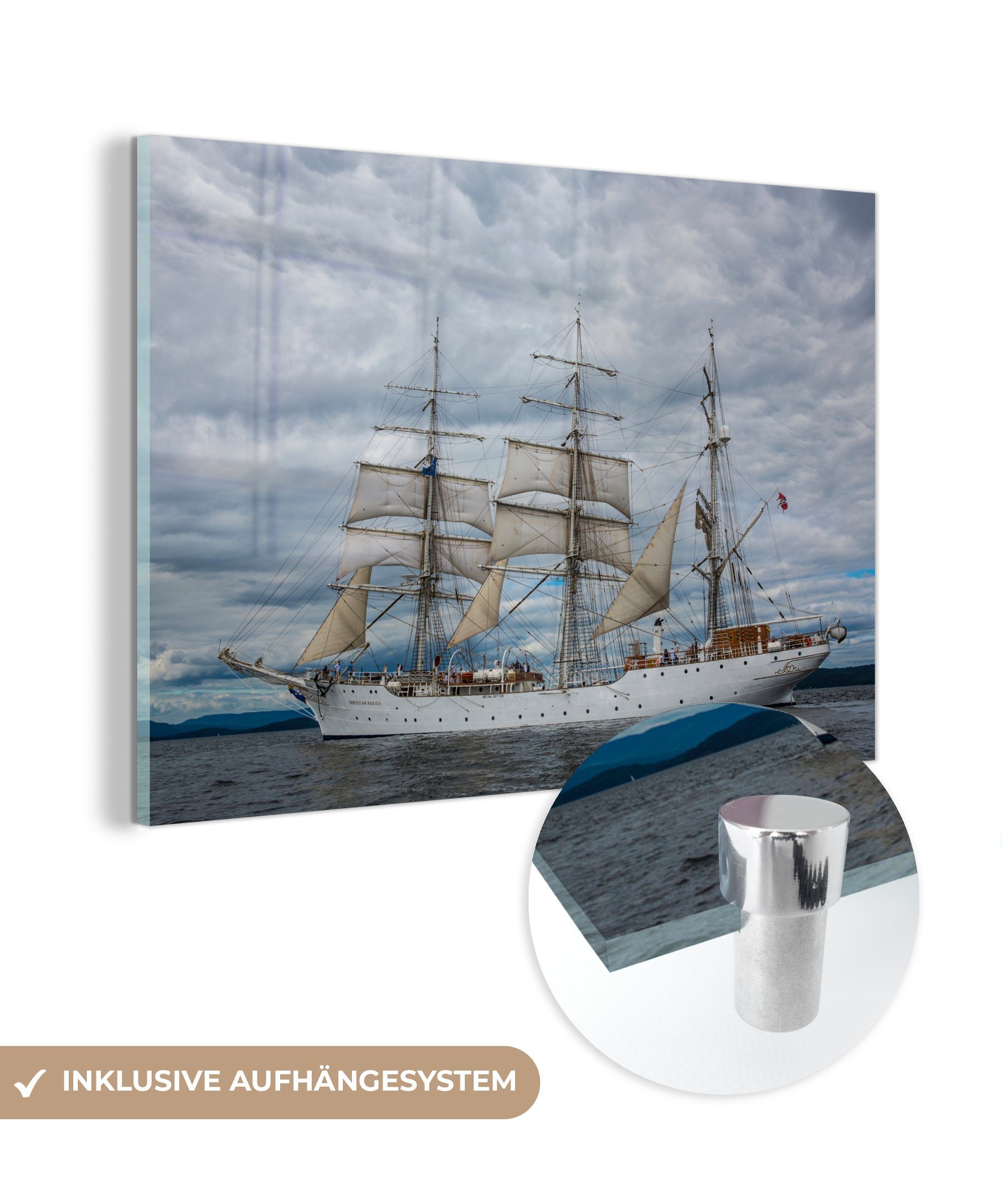 MuchoWow Acrylglasbild Segelboot - Wolken - Wasser, (1 St), Acrylglasbilder Wohnzimmer & Schlafzimmer