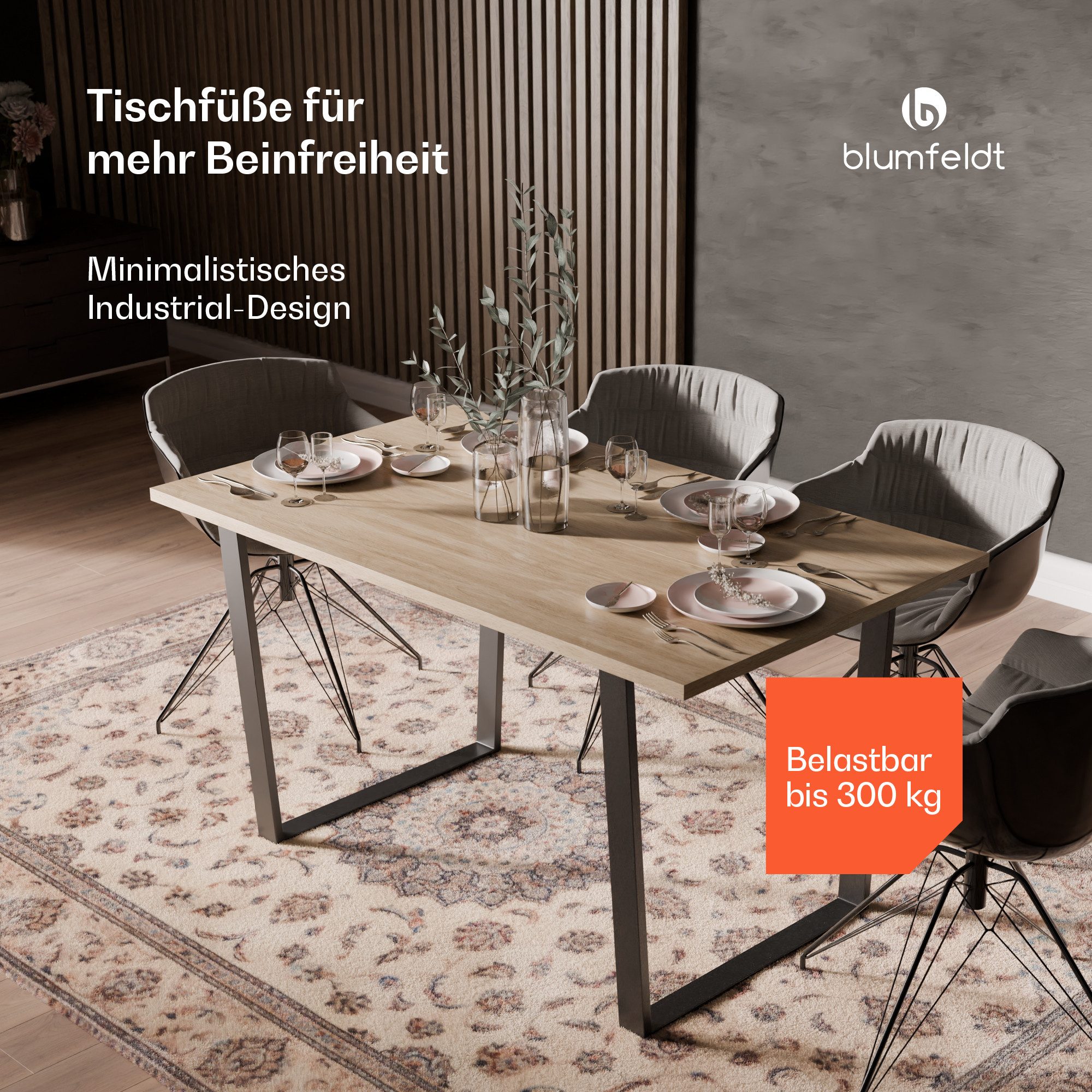 blumfeldt Tischbein Ayr, Robuste Metallbeine Modern 72 x 72cm