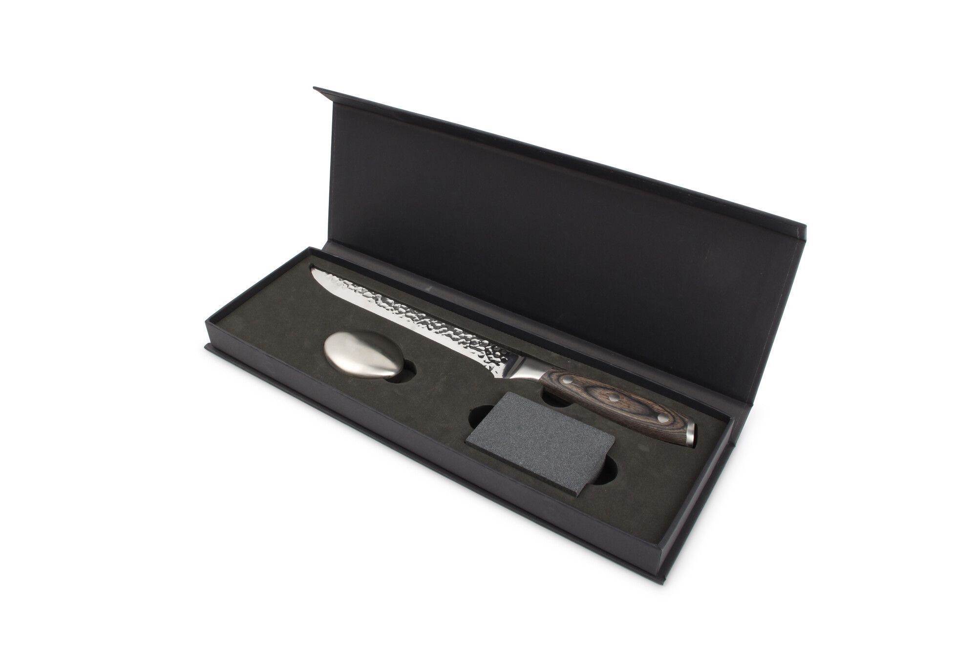 Asphald Allzweckmesser Messer mit Holzgriff Geruchsentferner Schleifstein & Geschenkbox, gehämmerten Struktur