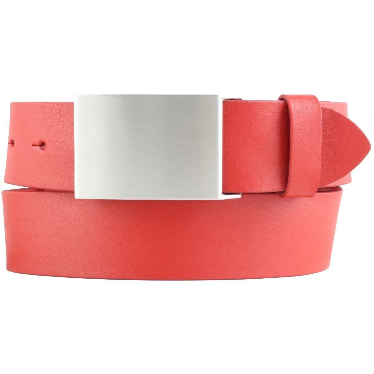 BELTINGER Ledergürtel Gürtel aus Vollrindleder 4,0 cm - Jeans-Gürtel für Herren 40mm - Jeans Rot, Silber