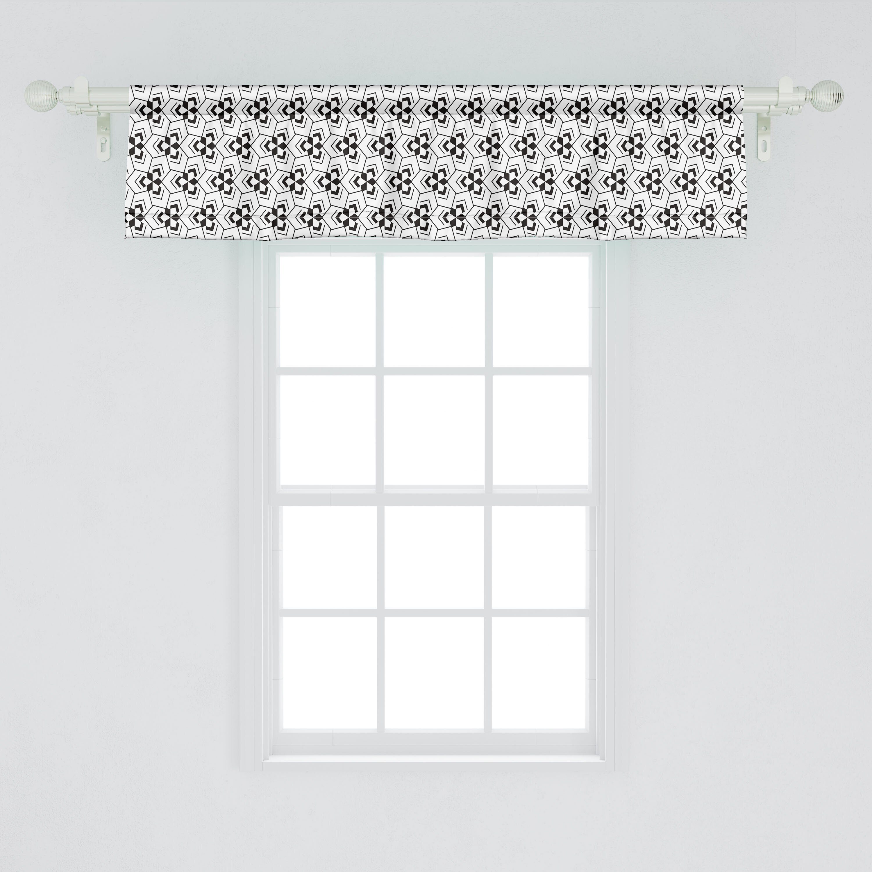 Volant Vorhang Art Stangentasche, mit Scheibengardine für Microfaser, Küche Schlafzimmer monochromatische Dekor Abakuhaus, Abstrakte Geometrie