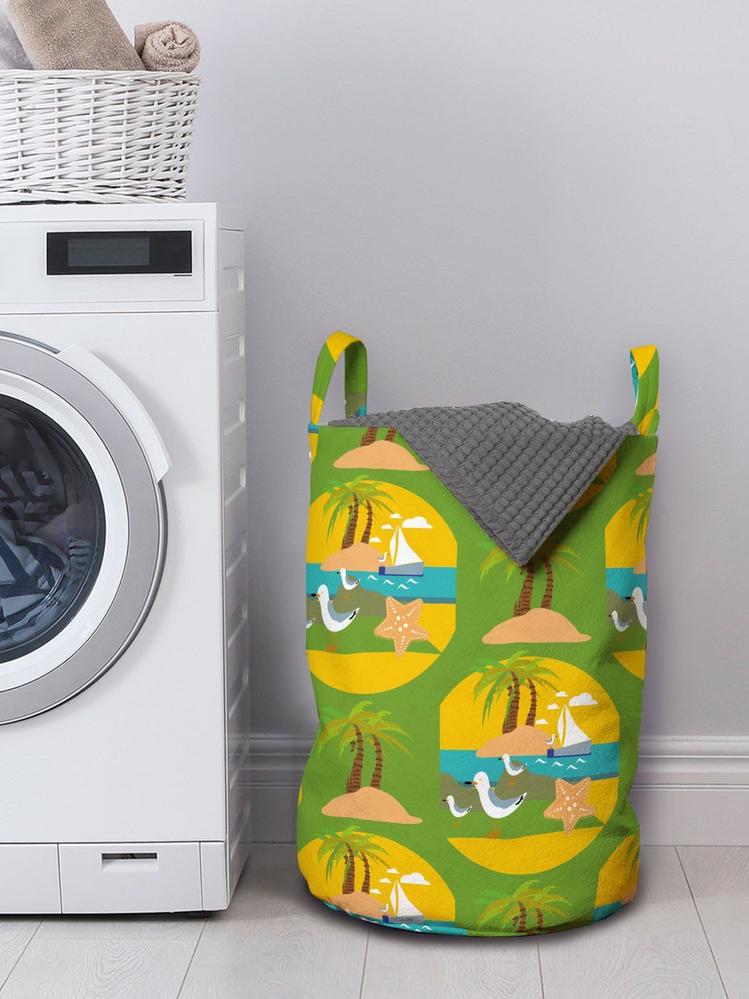 Abakuhaus Wäschesäckchen Wäschekorb mit Kordelzugverschluss für Seagull Waschsalons, Segelboote Marine Griffen Palms