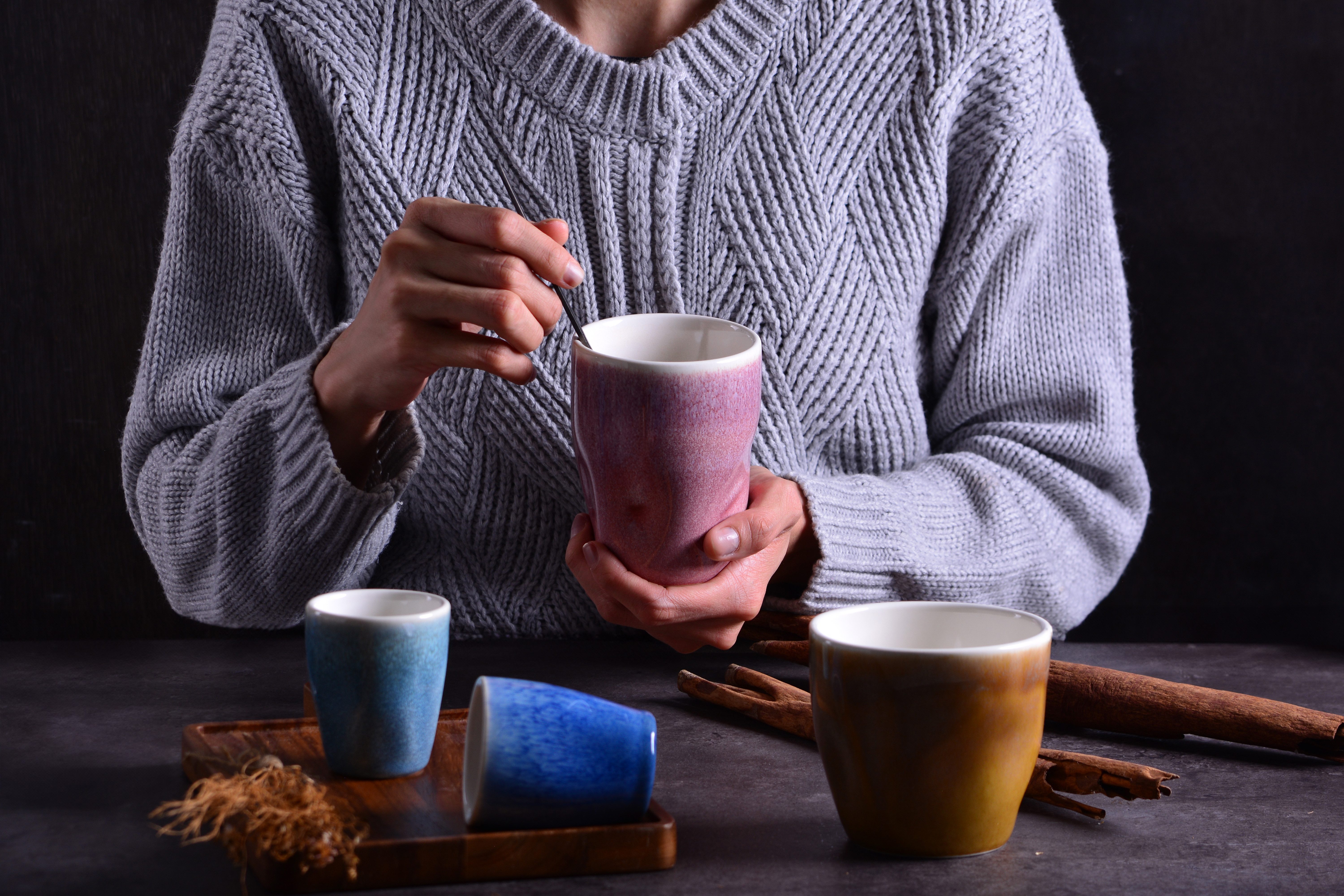 LeGer Home by Lena Gercke Becher LeGer Teebecher, modernes Geschirr-Set Kianne, 4er Set, 4-tlg., Steinzeug, hohe Haltbarkeit, spülmaschinengeeignet & mikrowellengeeignet, 350 ml