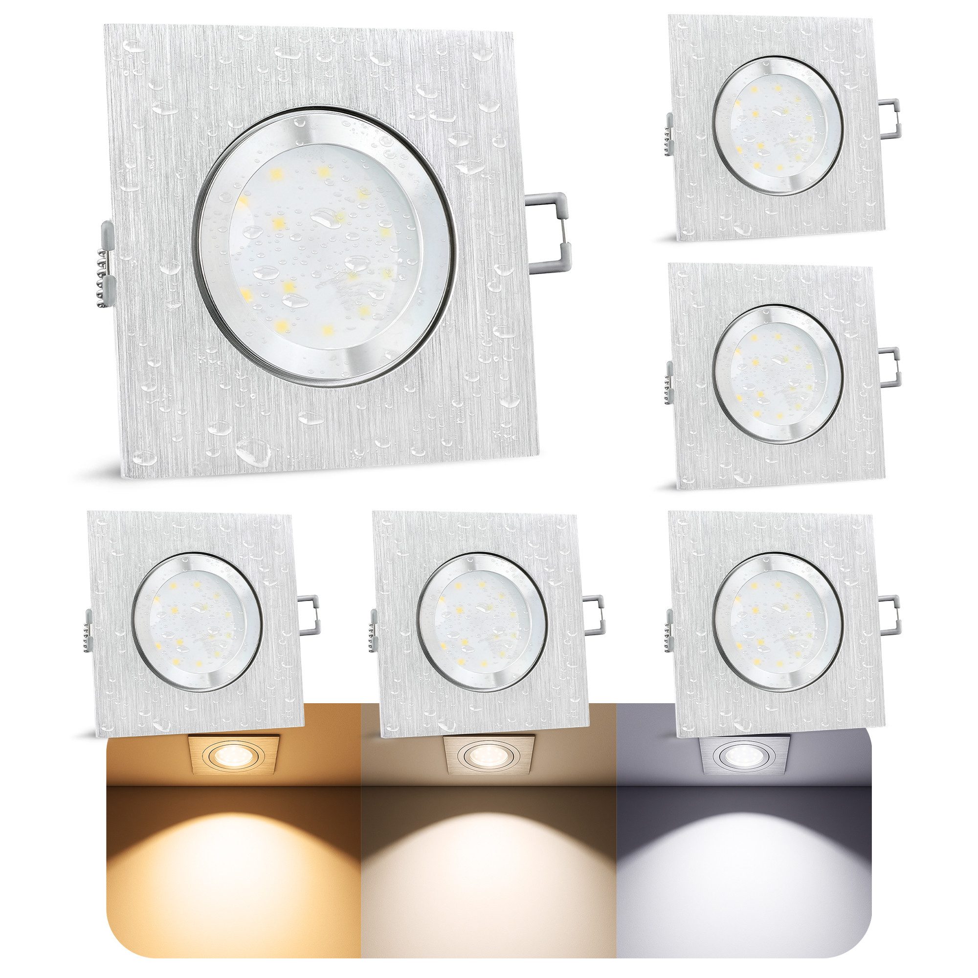 SSC-LUXon LED Außen-Deckenleuchte QW-2 LED Einbauspot für Bad Aussen IP44 Alu eckig mit LED GU10 5W 3CCT, Neutralweiß, Warmweiß, Tageslichtweiß