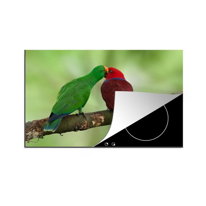 MuchoWow Herdblende-/Abdeckplatte Zwei rotbeinige Papageien auf einem Ast kuscheln miteinander Vinyl (1 tlg) induktionskochfeld Schutz für die küche Ceranfeldabdeckung