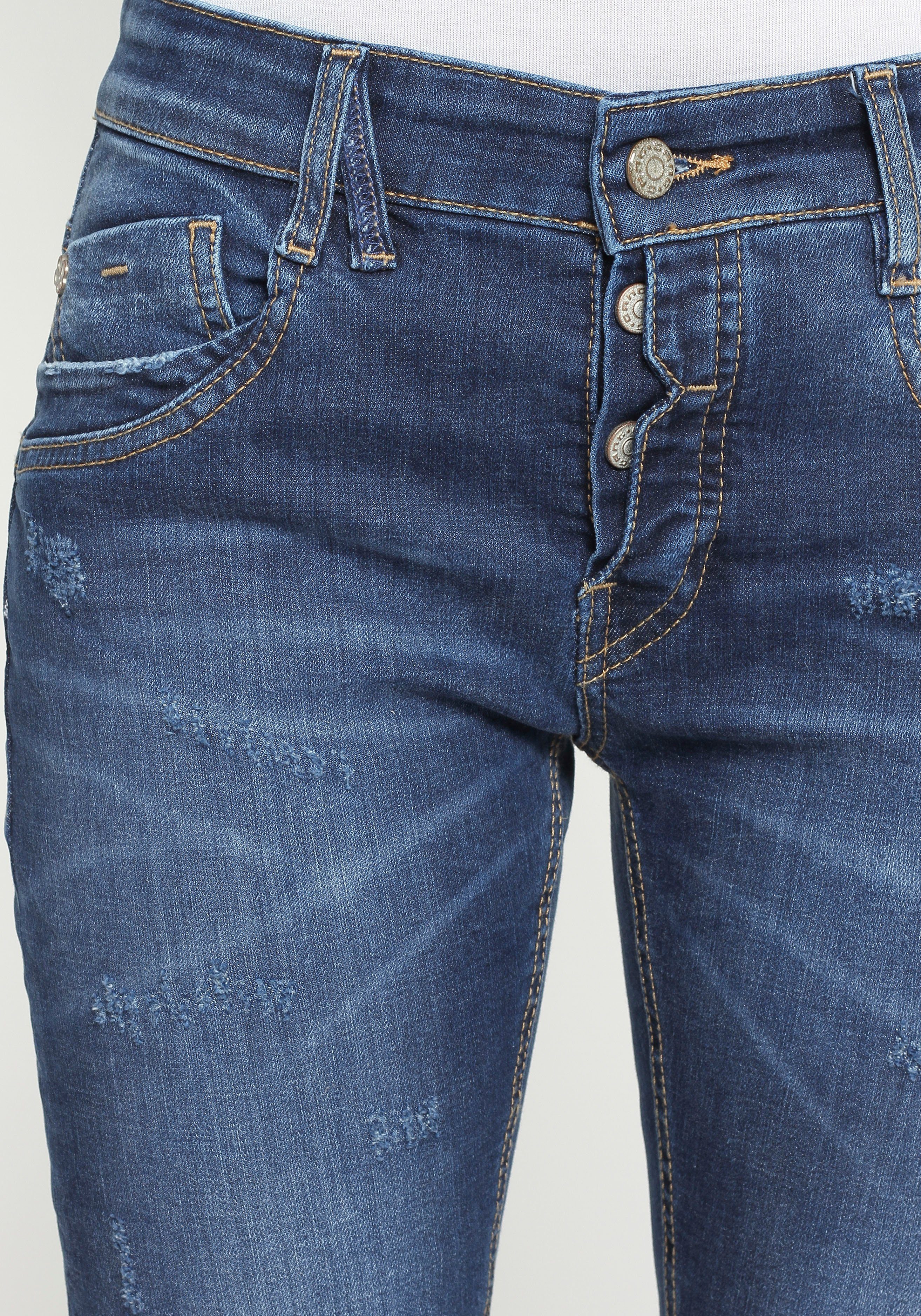 Knopfleiste Relax-fit-Jeans mit used 94Gerda GANG blue offener halb