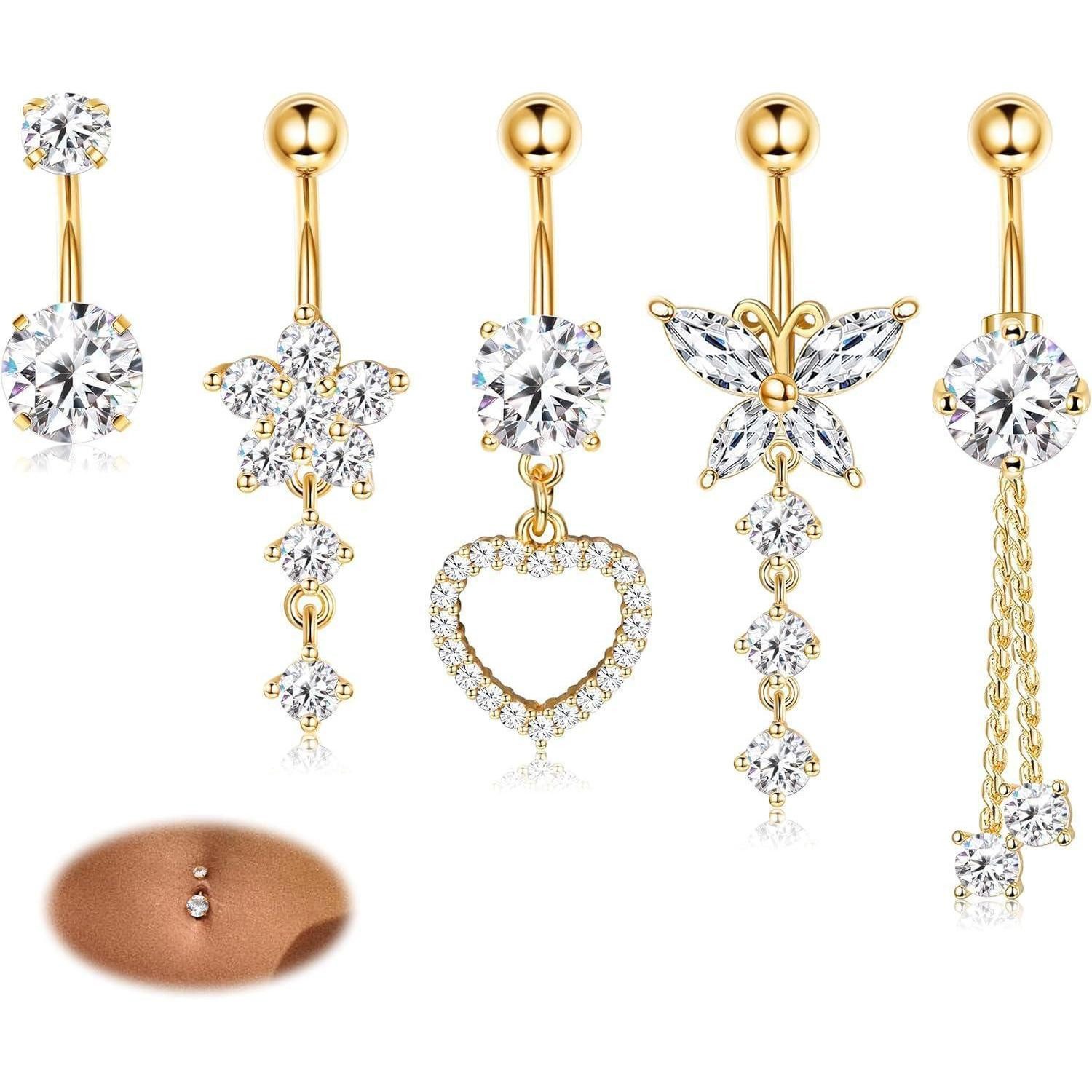 Diamday Bauchnabelpiercing-Set Bauchnabelpiercing Set 5stk Chirurgenstahl CZ Herz Schmetterling