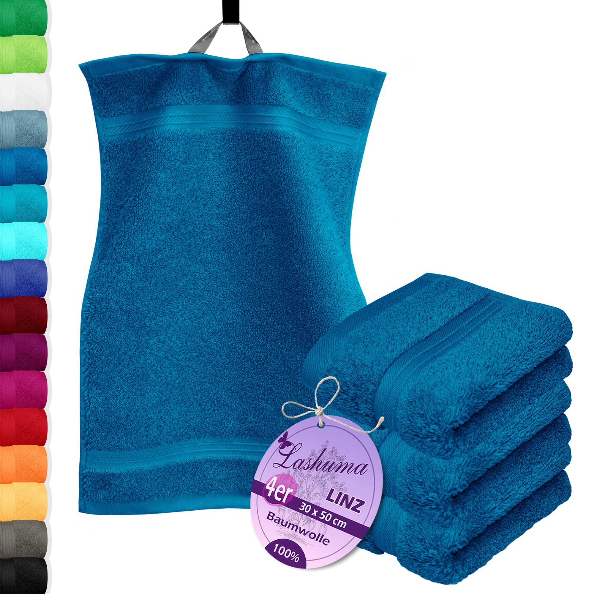 Lashuma Gästehandtücher - Kleine Handtücher Linz, Frottee (Spar-Set, 4-St), Handtücher Petrol Blau 30x50 cm