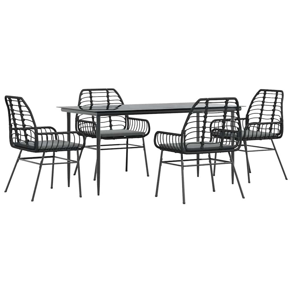 Garten-Essgruppe 5-tlg. Garten-Essgruppe mit Kissen Schwarz Poly Rattan Glas