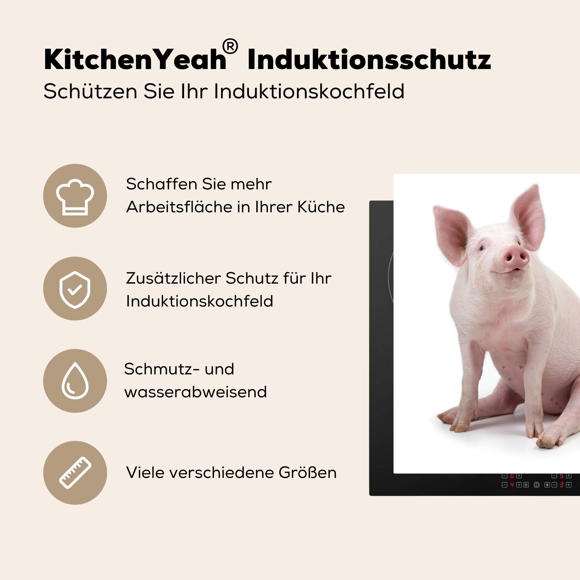 Schwein küche MuchoWow für Herdblende-/Abdeckplatte - 78x78 Ceranfeldabdeckung, (1 - Vinyl, Arbeitsplatte Weiß, tlg), Bauernhoftiere cm,
