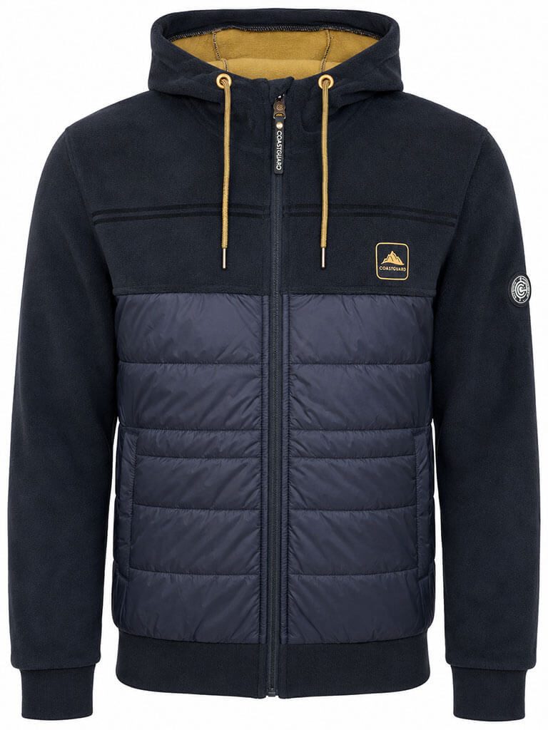 Coastguard Fleecejacke Herren Fleecejacke 62616 im Materialmix - Samtige Kapuzenjacke Fleece Kapuze mit zweifarbiger Kordel, Innenseite in Kontrastfarbe, Taschen