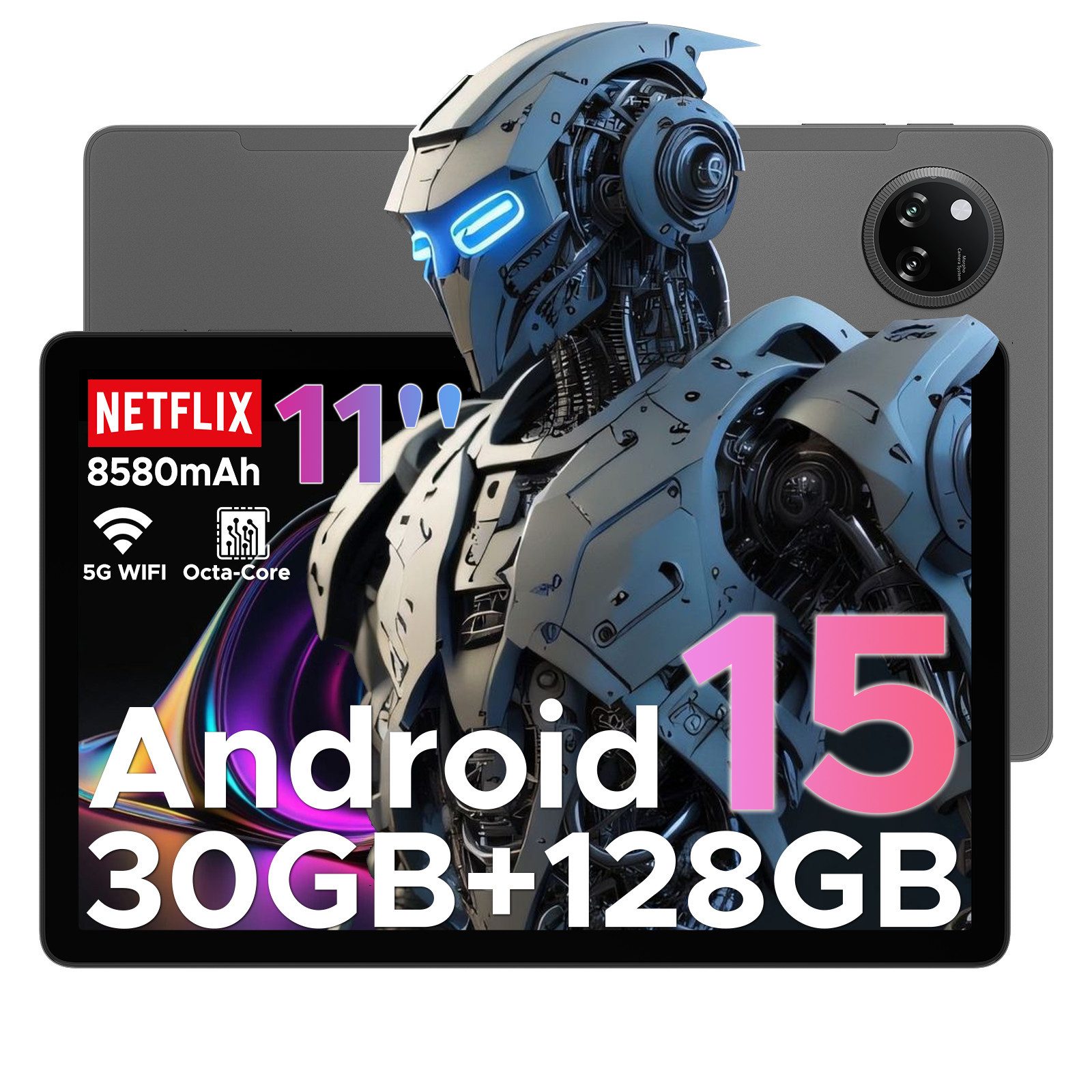 DOOGEE TAB A9 PRO+ Android 11" HD Gaming Tablet 6GB+128GB /2TB Android Tablet (11", 128 GB, Android 15, 8580 mAh Akku, 13 MP + 5 MP, WiFi 5, Widevine L1, GPS, Face ID, OTG)