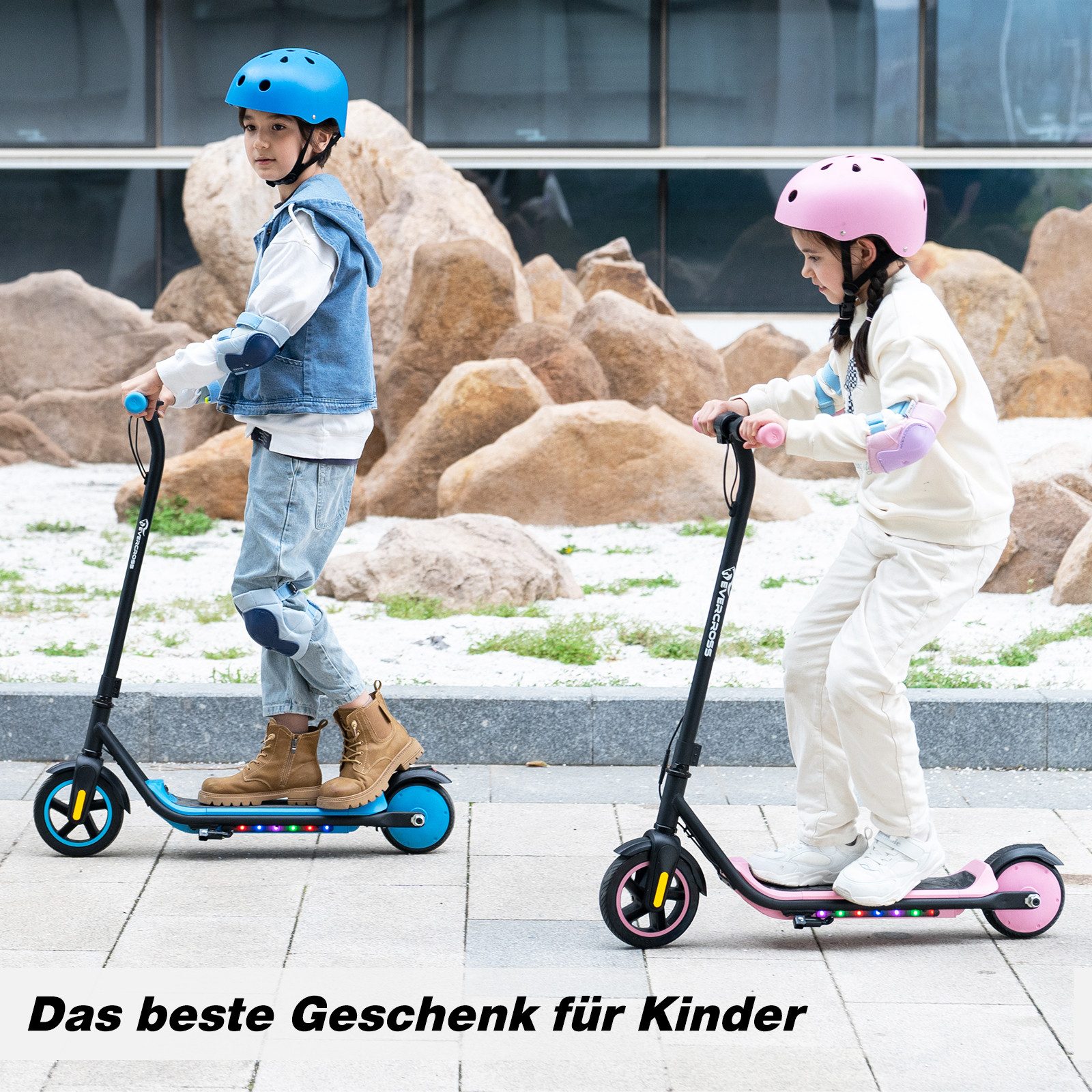 EVERCROSS TECH Electric Kids Scooter E6 7'' E-Scooter for children 6-12 years, up to 15 km range, Max 16KM/H, LED Display, 3 gears, anti-slip pedal