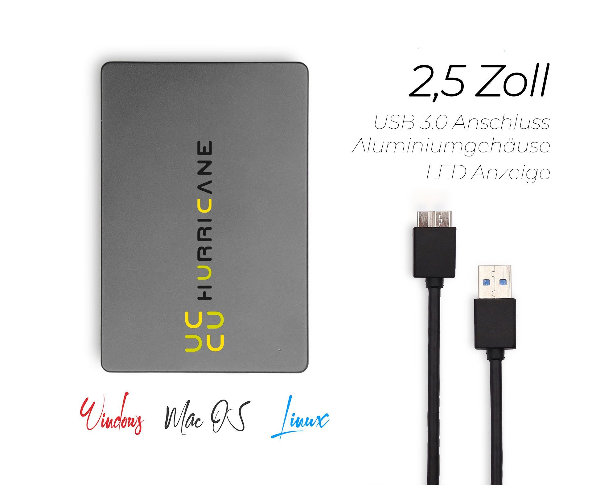 HURRICANE MD25U3 grau Hurricane 1TB 2.5 Zoll Externe tragbare Festplatte USB 3. externe HDD-Festplatte (1TB) 2.5", für Fotos smart TV PC Laptop Computer ps4 ps5 Xbox