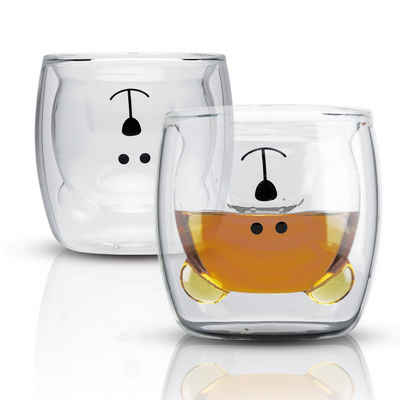 Intirilife Thermoglas, Glas, 2x Borosilikatglas Thermoglas Bär Design Tee Kaffeeglas