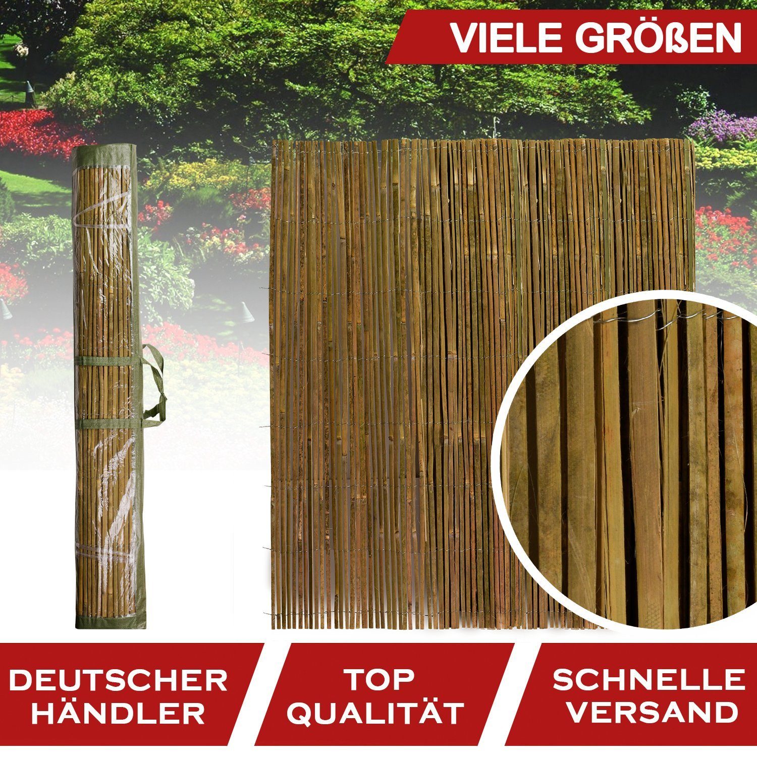 Roysson Garden Sichtschutzzaunmatten Bambusmatte Sichtschutzzaun Sichtschutz  Bambus Windschutz 120 x 200 cm