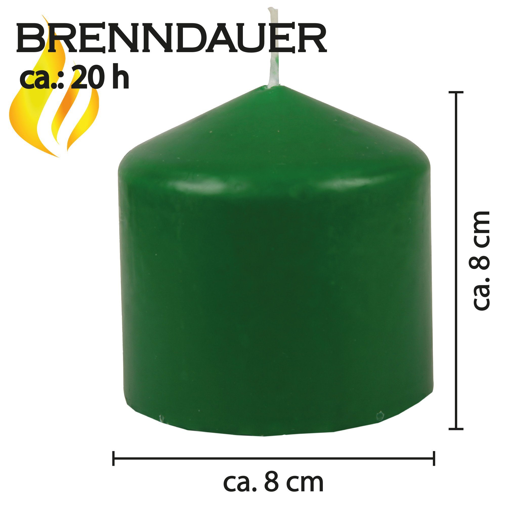 (3-tlg), Wachskerzen - HS Blockkerze Kerze Farben vielen x Ø8cm Stumpenkerze Candle in Grün 8cm