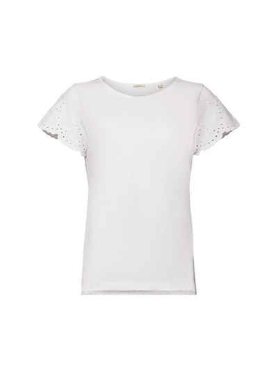 Esprit T-Shirt T-Shirt mit bestickten Ärmeln, 100 % Baumwolle (1-tlg)