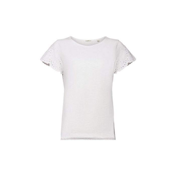 Esprit T-Shirt T-Shirt mit bestickten Ärmeln 100 % Baumwolle (1-tlg)