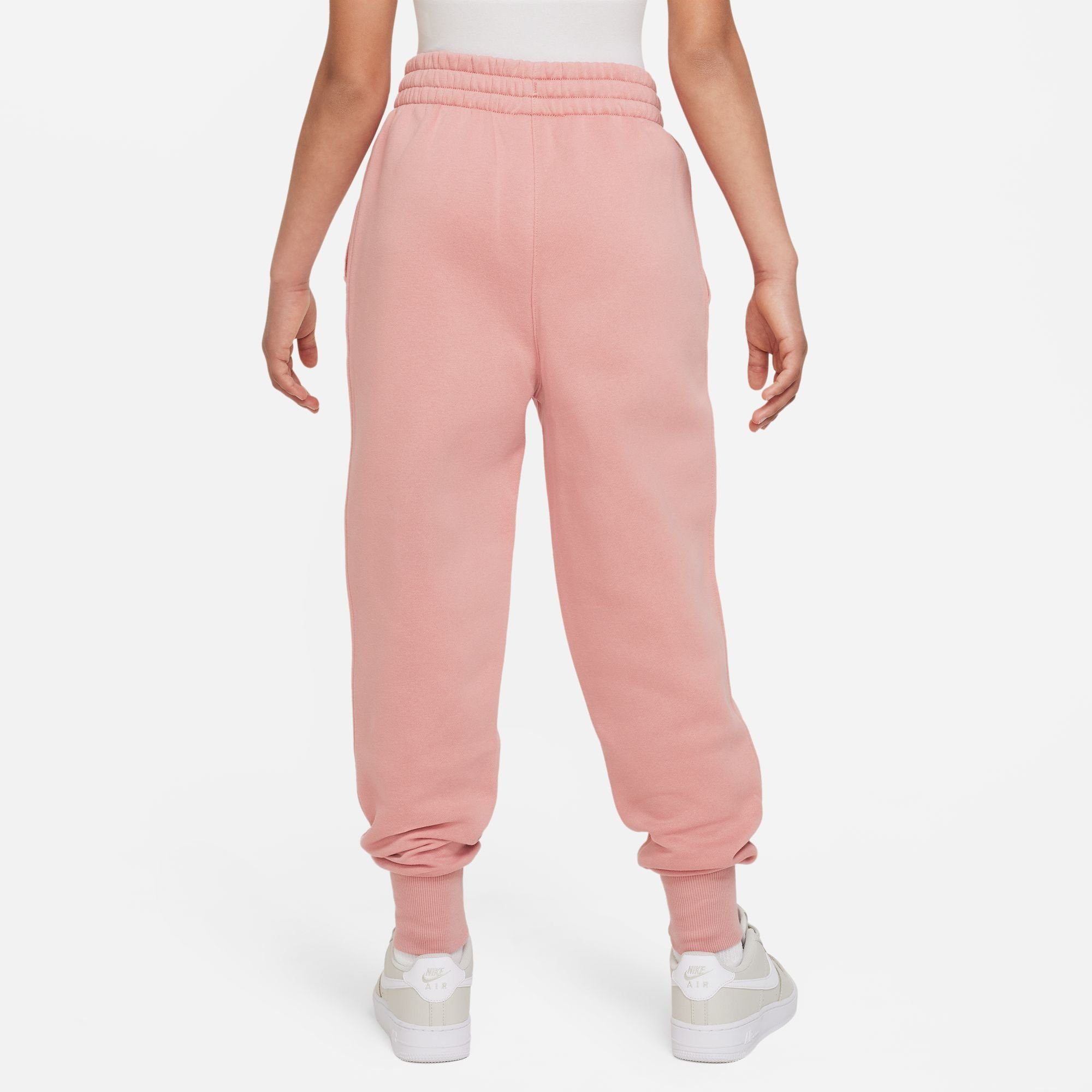 Nike Sportswear Jogginghose CLUB FLEECE BIG KIDS' (GIRLS) HIGH-WAISTED FITTED PANTS RED STARDUST/RED STARDUST/WHITE