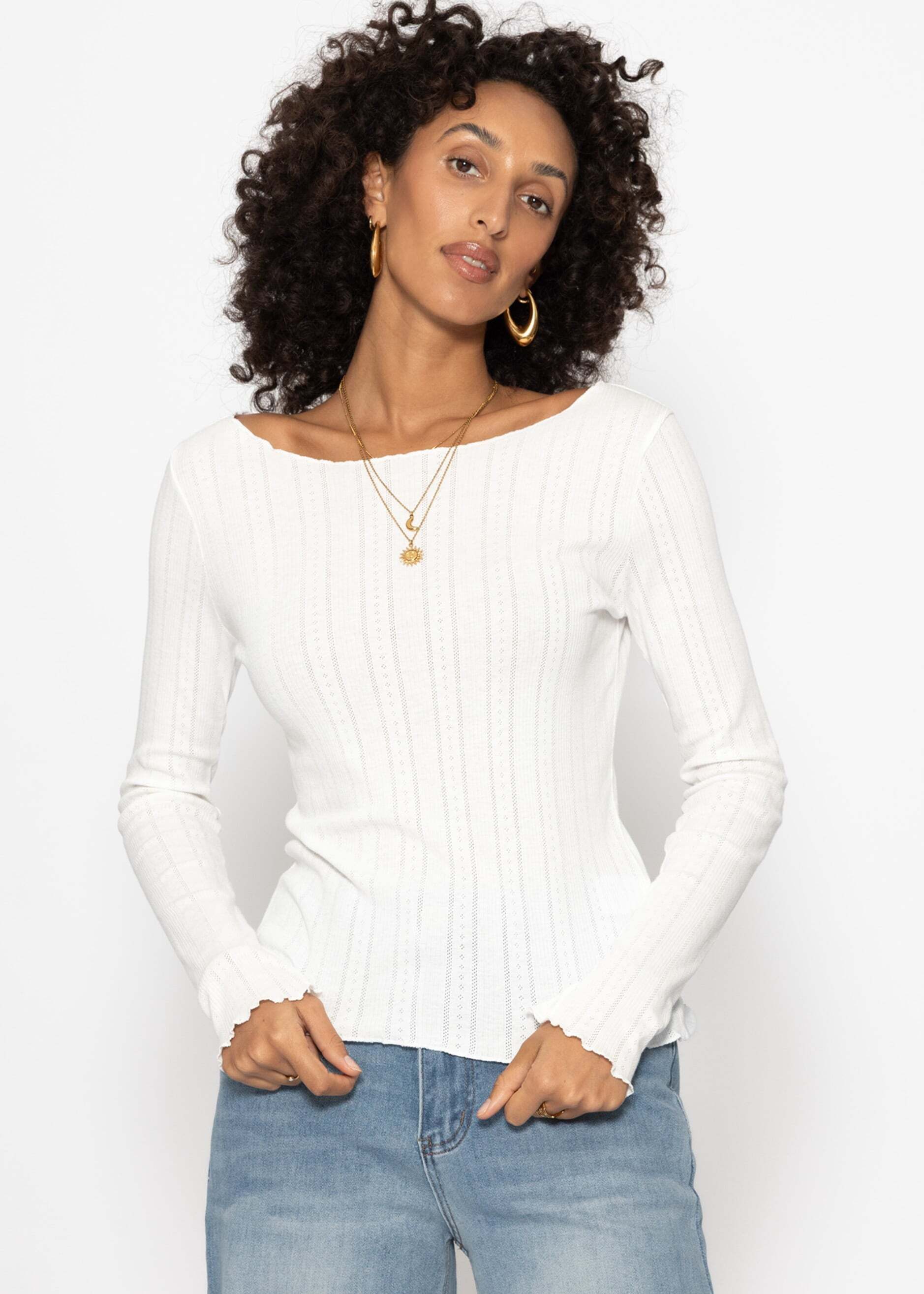SASSYCLASSY Langarmshirt Pointelle Langarmshirt für Damen Feminines Top mit günstig online kaufen