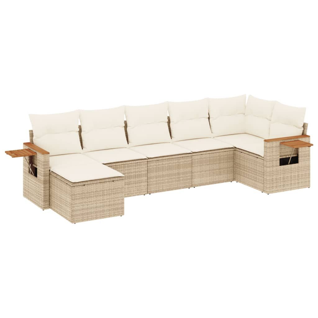 Gartenlounge-Set 7-tlg. Garten-Sofagarnitur mit Kissen Beige Poly Rattan