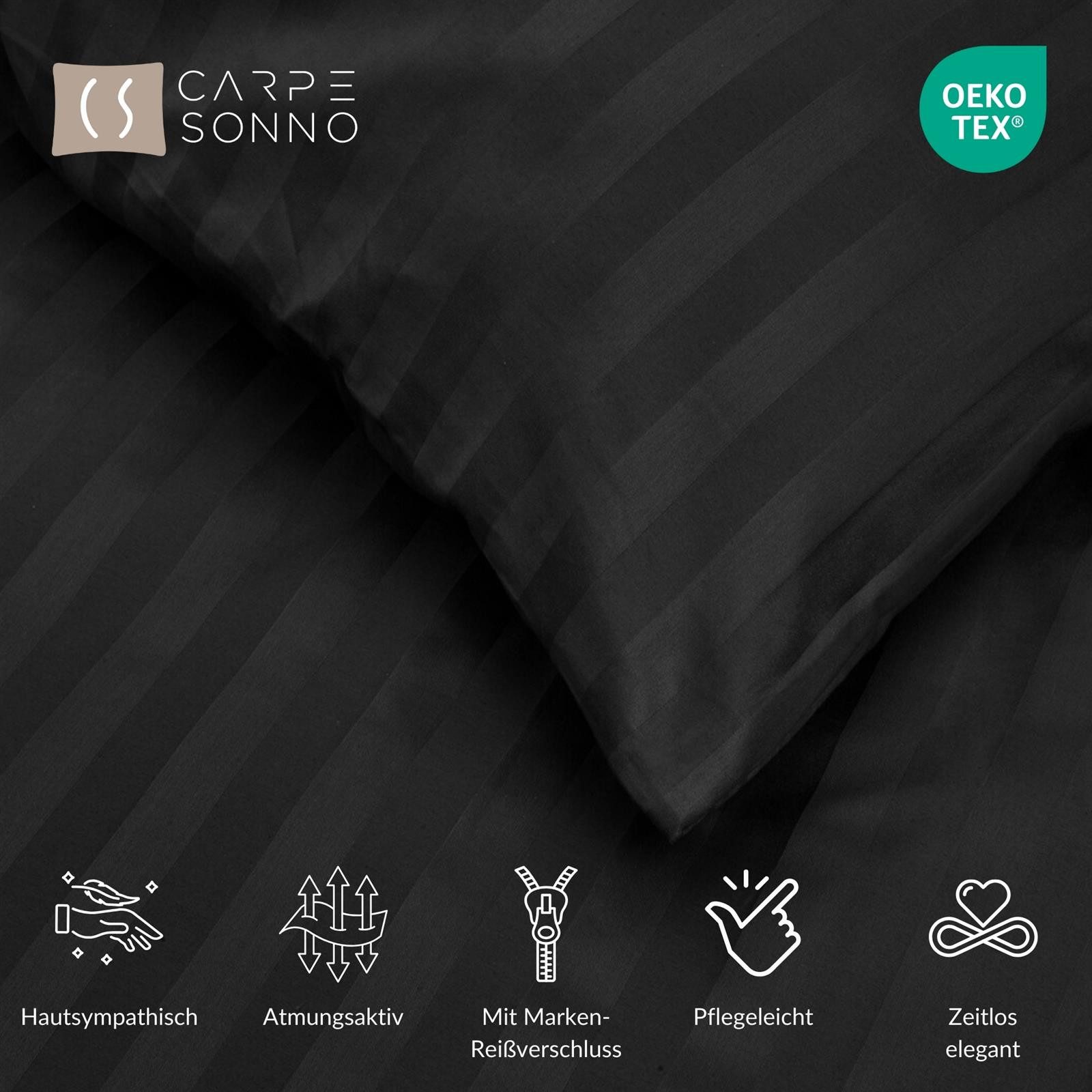Carpe Sonno Bettwäsche Mikrofaser Damast Bettwäsche 135x200 155x220 200x200 - Super Soft, Mikrofaser, 2 teilig, Uni Bettbezug 135x200 Schwarz - Super soft & Oeko-Tex Zertifiziert