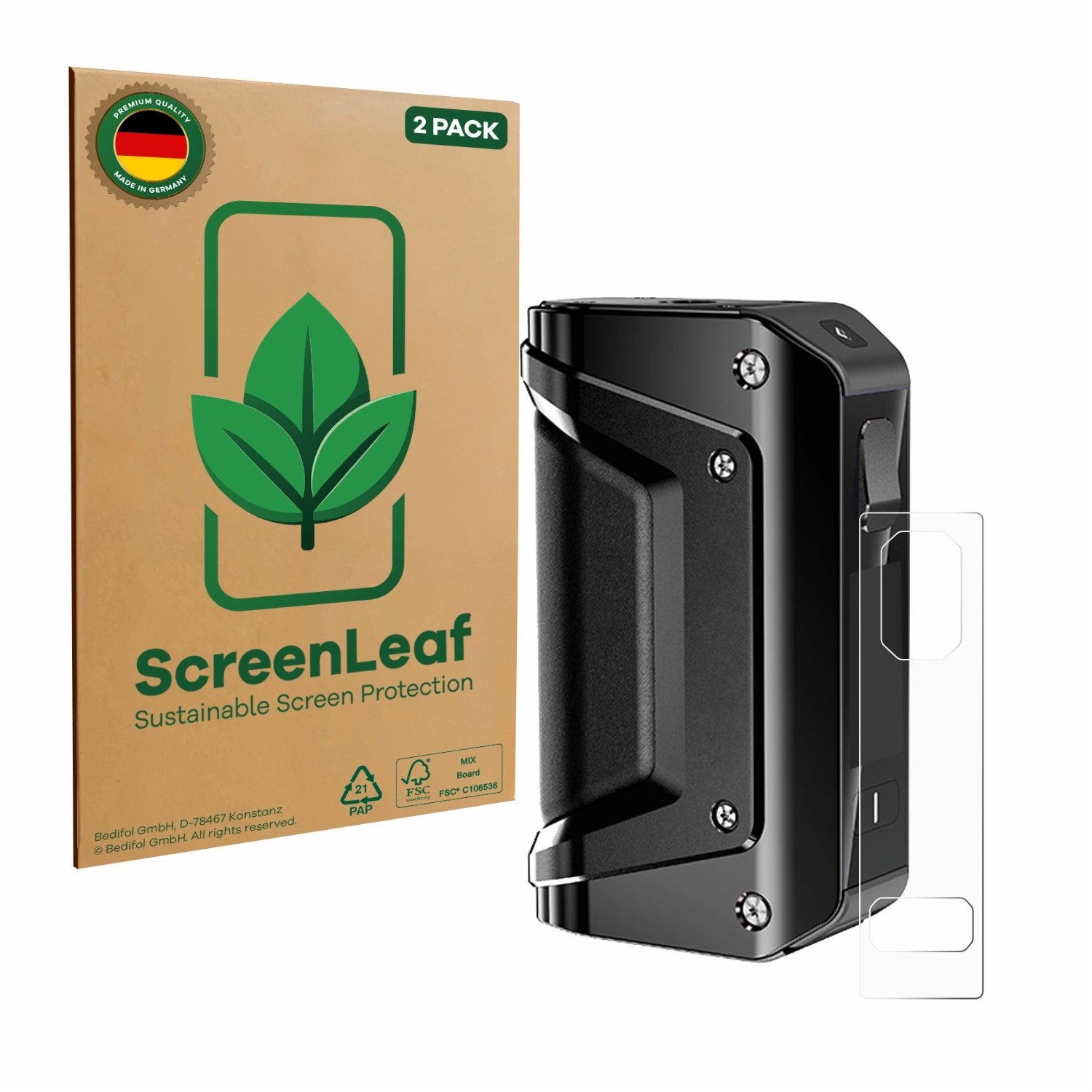 ScreenLeaf Displayschutzfolie Schutzfolie für GeekVape Aegis Legend 3, 2 Stück, nachhaltiger Displayschutz Schutz Folie Klar Transparent