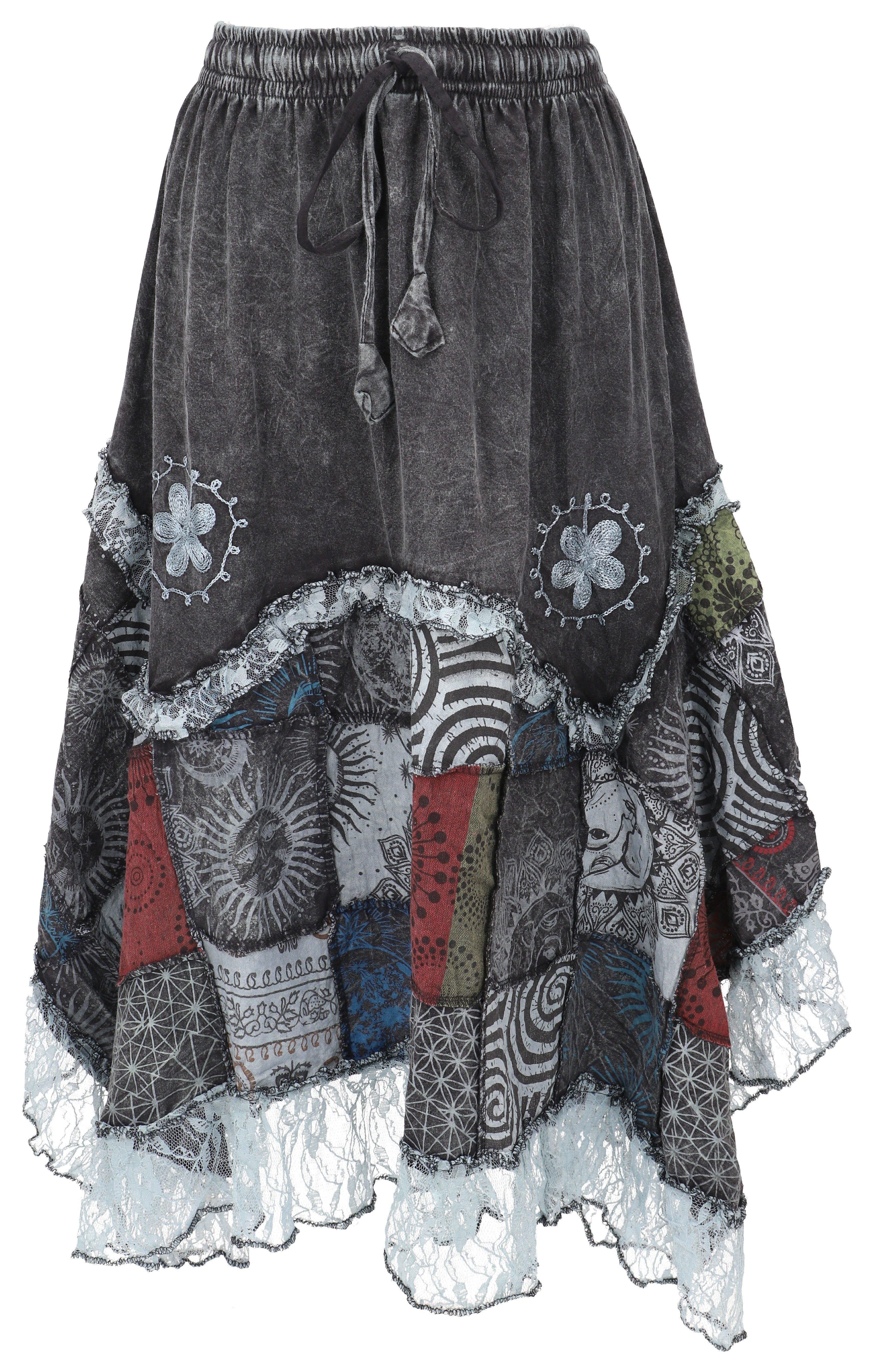 Minirock Langer Boho stonewash Patchwork Zipfelrock..