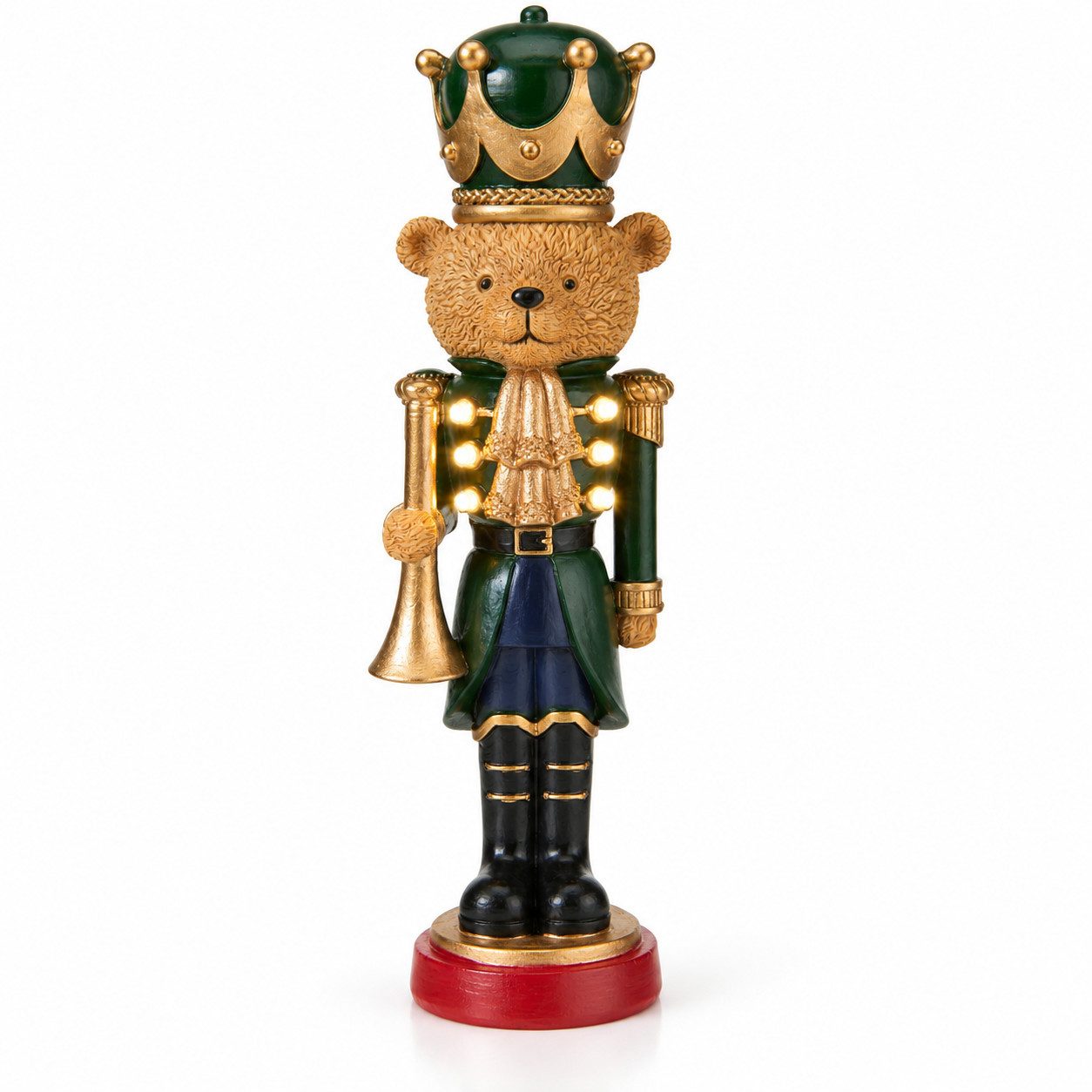 matrasa Nussknacker Teddy mit leuchtenden Knöpfen – Weihnachtsdeko Bär, Polyresin 27 cm, (1-tlg), Dekofigur für Adventszeit