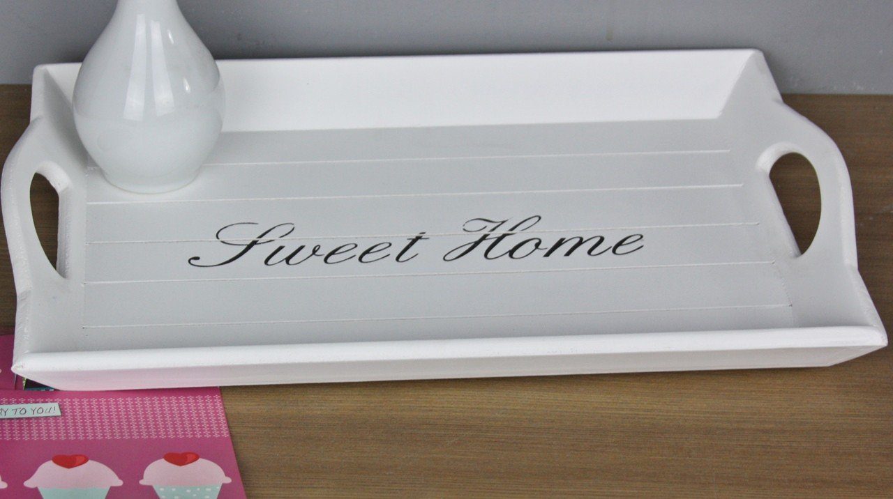 Serviertablett: Home (FALSCH), sweet Landhaus Home 5x43x28 weiß Tablett Holztablett klein Sweet elbmöbel Tabletttisch Lettern cm