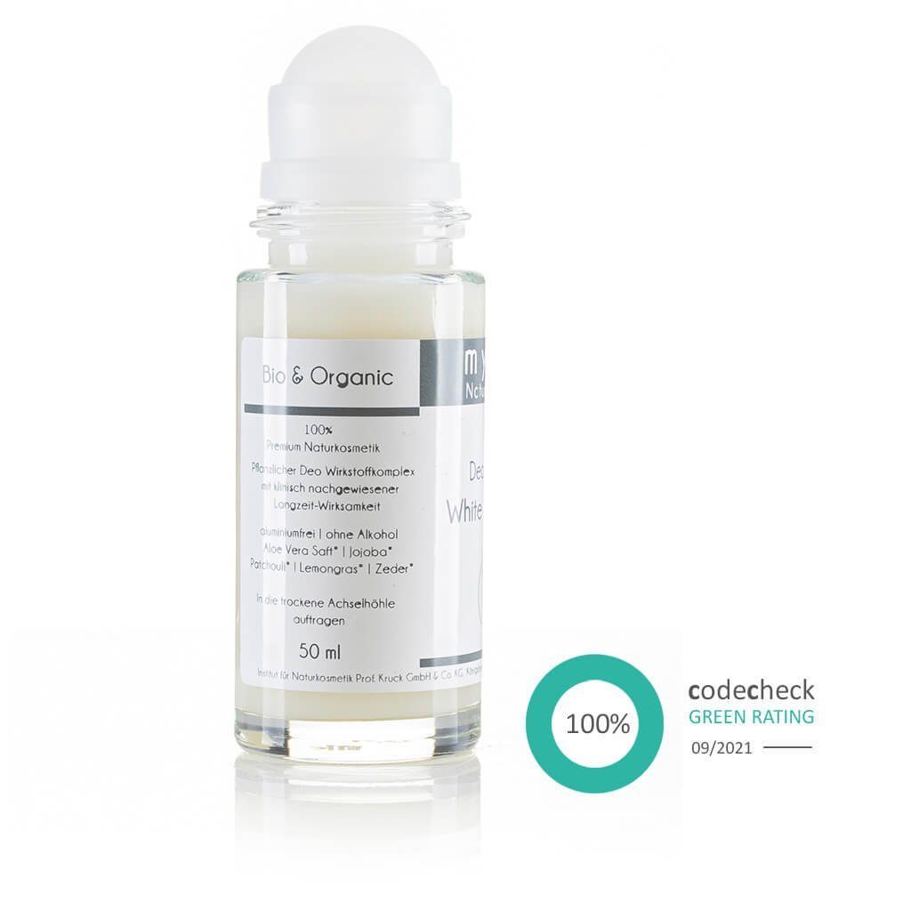 myrto Naturkosmetik Körperpflegemittel Bio Deo Roll-on White Patchouli ohne Aluminium und Alkohol, für empfindliche Haut, hemmt Geruchsbildung, ohne Aluminium & Alkohol