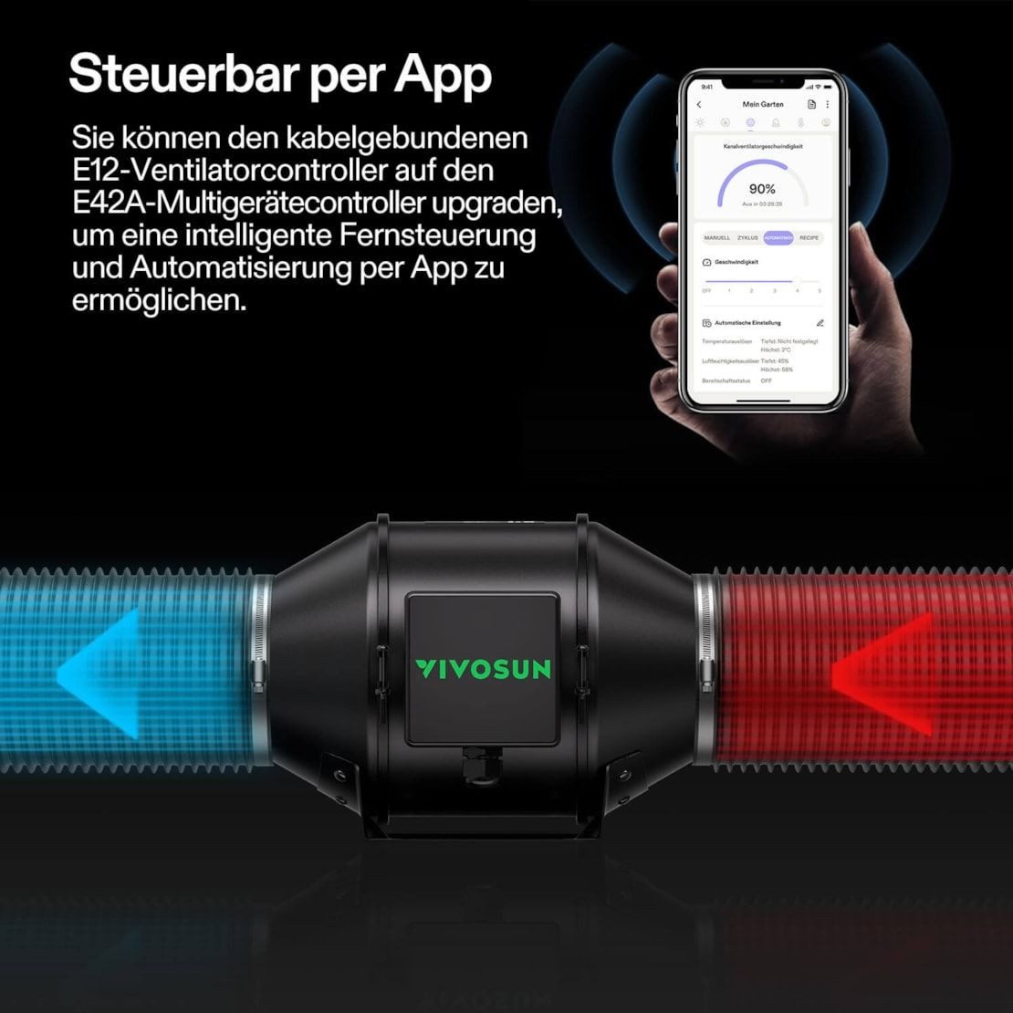 VIVOSUN Ventilatorkombigerät VIVOSUN AeroZesh G-Serie Smart Luftfiltration Kit, 10 cm Durchmesser, Abluft-Set mit E12-Geschwindigkeitsregler und Aktivkohlefilter