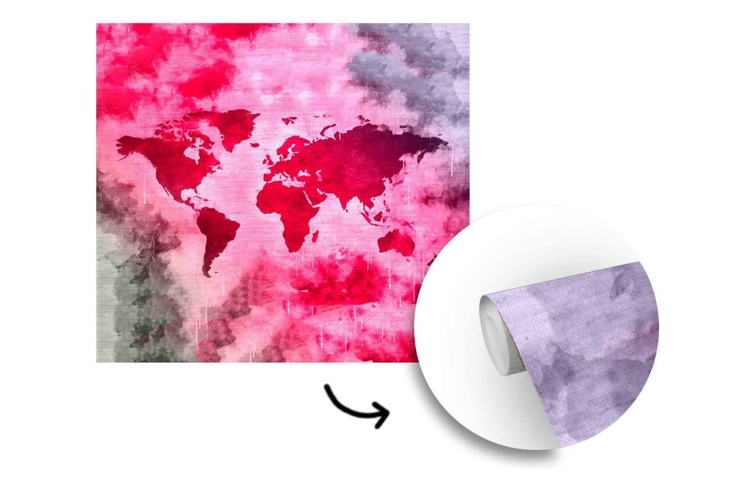 MuchoWow Fototapete Weltkarte - Abstrakt Farben, Wandtapete - bedruckt, St), (5 für oder Tapete Schlafzimmer, Wohnzimmer Vinyl Matt