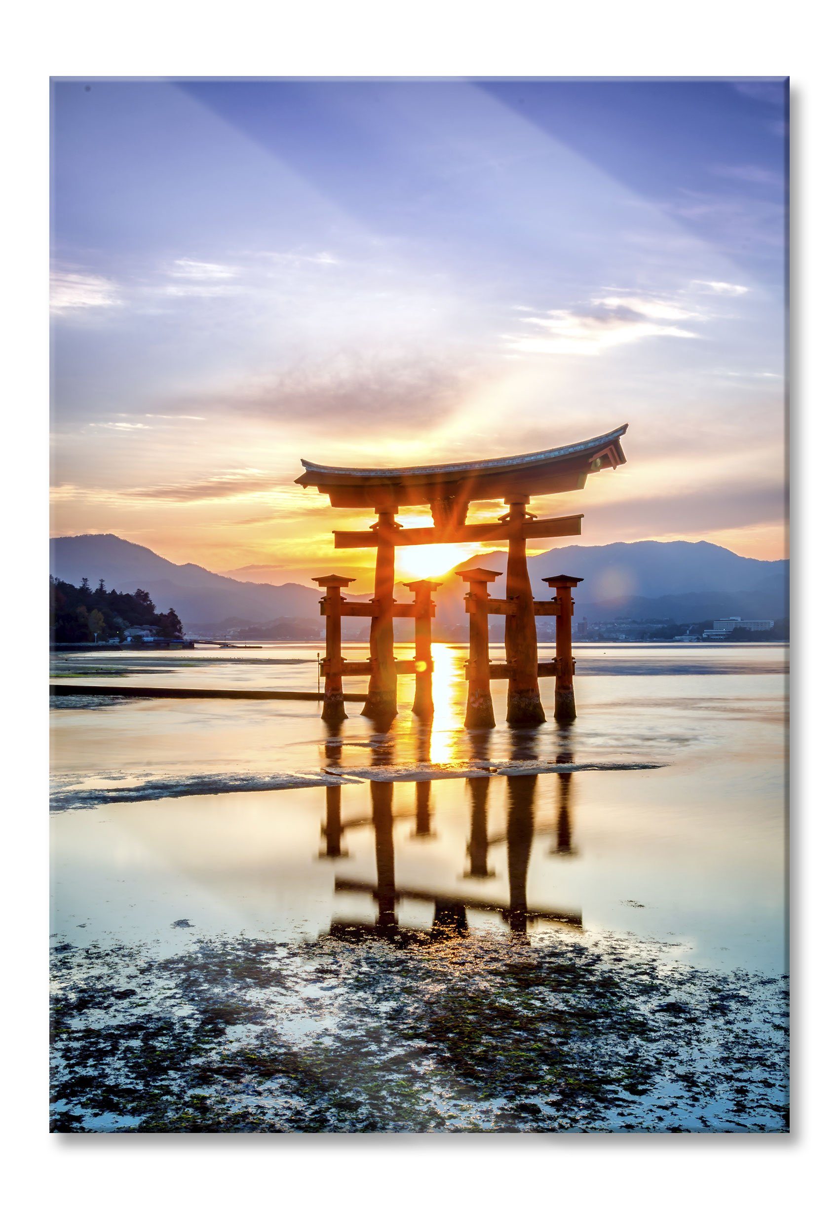Japan Torii Echtglas, Gate Abstandshalter Gate Aufhängungen in Glasbild aus Miyajima Pixxprint inkl. in und Glasbild Miyajima Torii Japan, St), (1