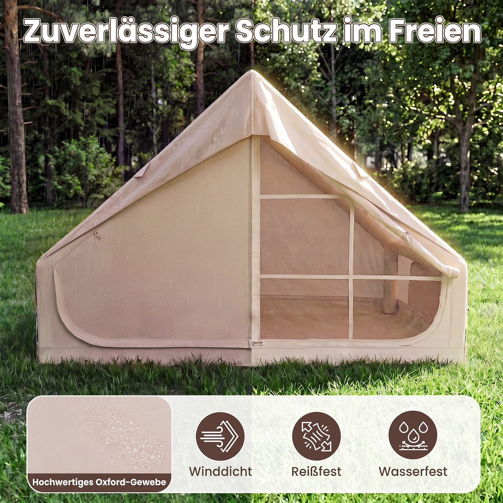 COSTWAY aufblasbares Zelt, Personen: 4, Campingzelt mit Tür, Familienzelt