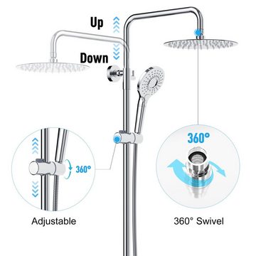 Rainsworth Duschsystem mit Thermostat, Höhe 126 cm, 3 Strahlart(en), Komplett-Set, 92-126 cm Duschstangen Edelstahl Duschamaturenset, Filtrationsfunktion