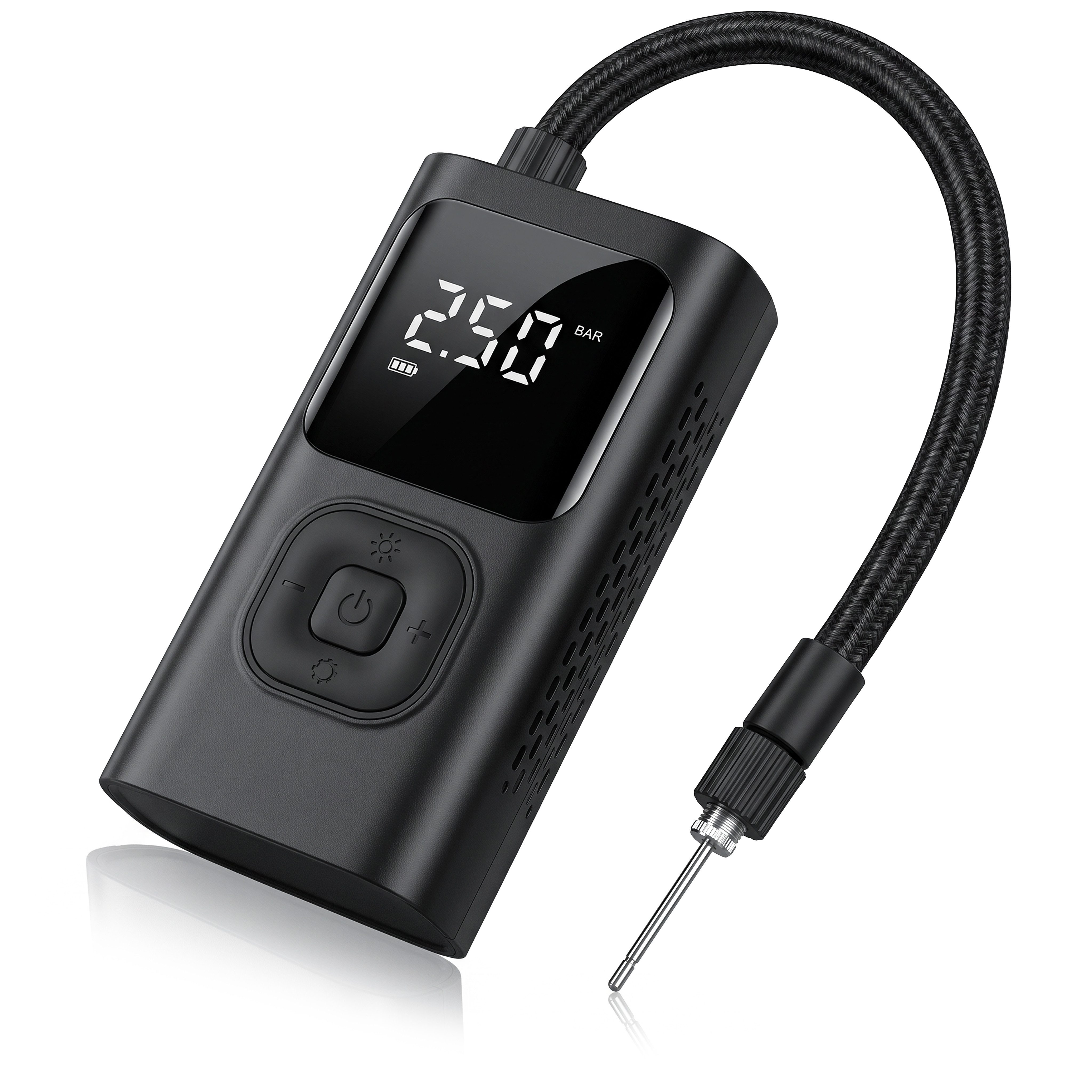 Brandson Akku-Luftpumpe Luftkompressor für Auto & Fahrrad, 150 PSI, LED-Display, Powerbank, elektrisch, 4 Modi, Adapter für Ball & Sclaverand-Ventil, LED-Licht